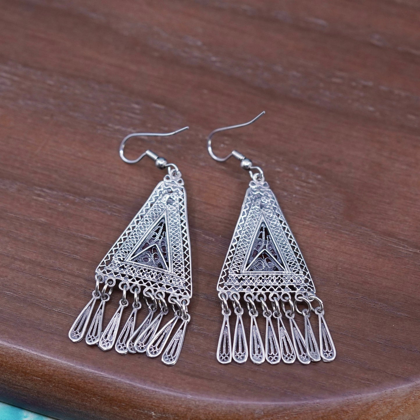 Vintage Sterling silver handmade earrings, 925 Filigree teardrops w/ carnelian