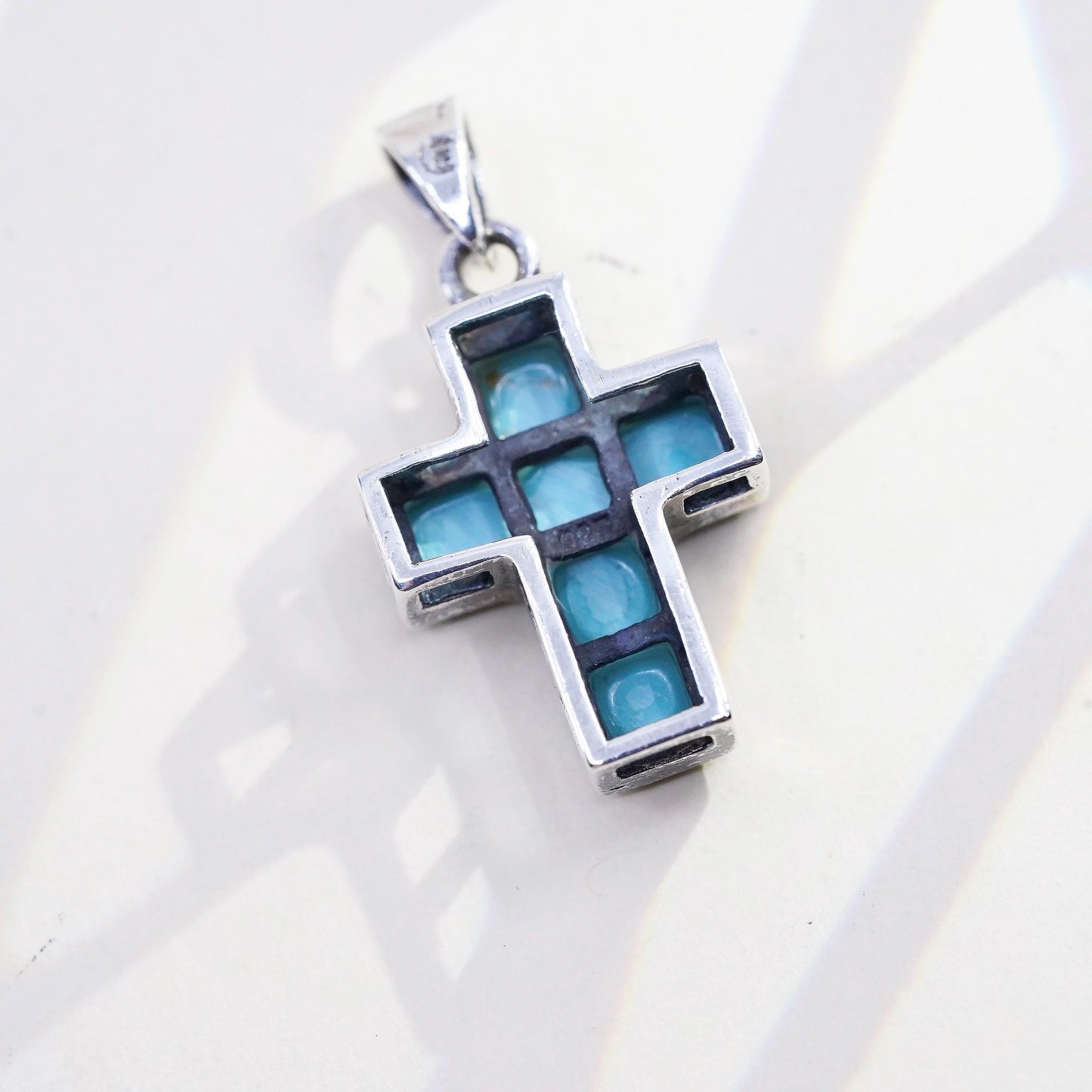 Vintage southwestern Sterling silver pendant, filigree 925 cross turquoise