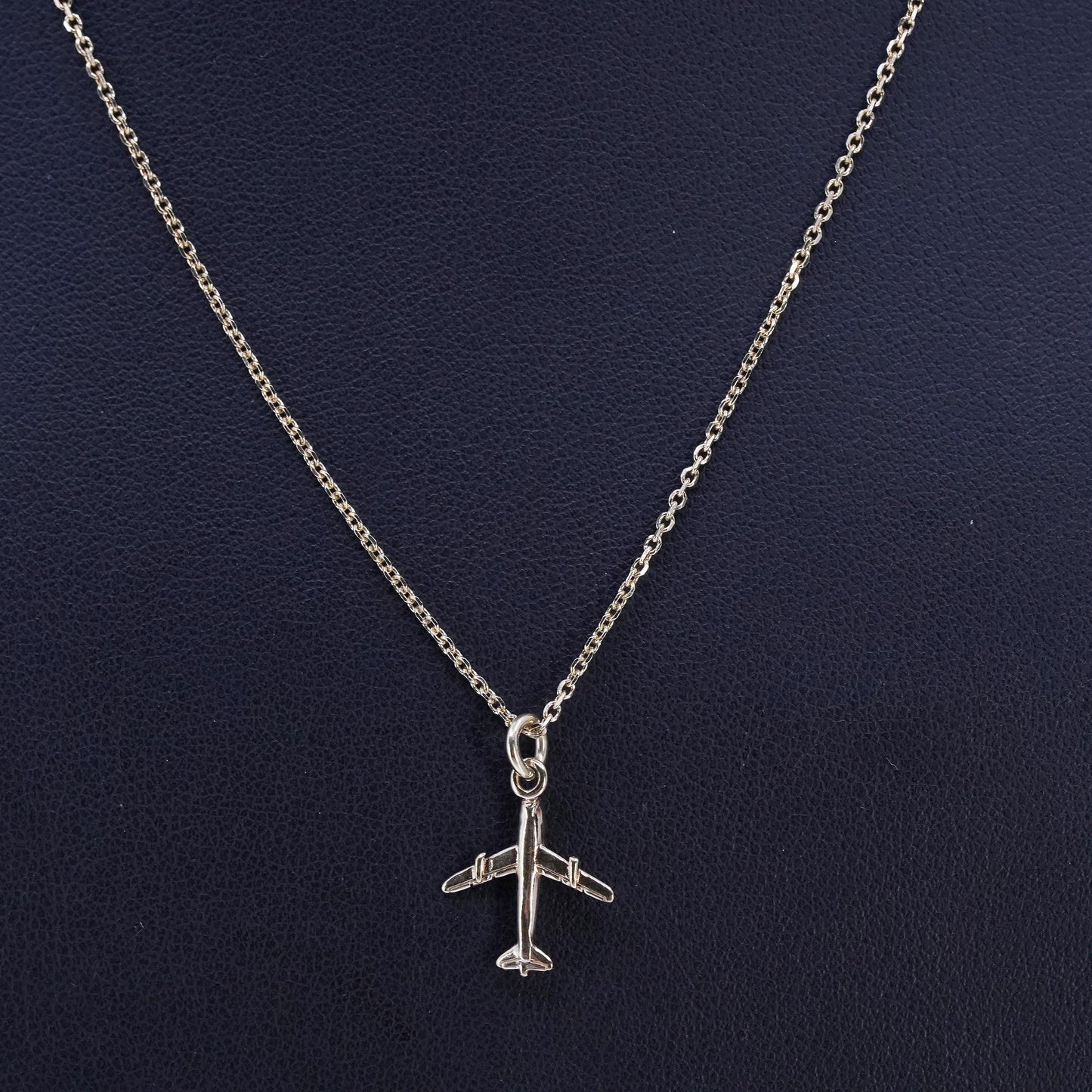 16+2" 925 Dyadema vermeil gold plated Sterling Silver Necklace airplane Pendant