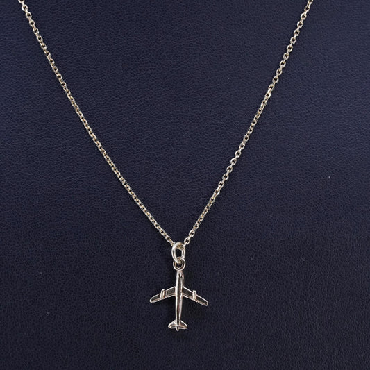 16+2" 925 Dyadema vermeil gold plated Sterling Silver Necklace airplane Pendant