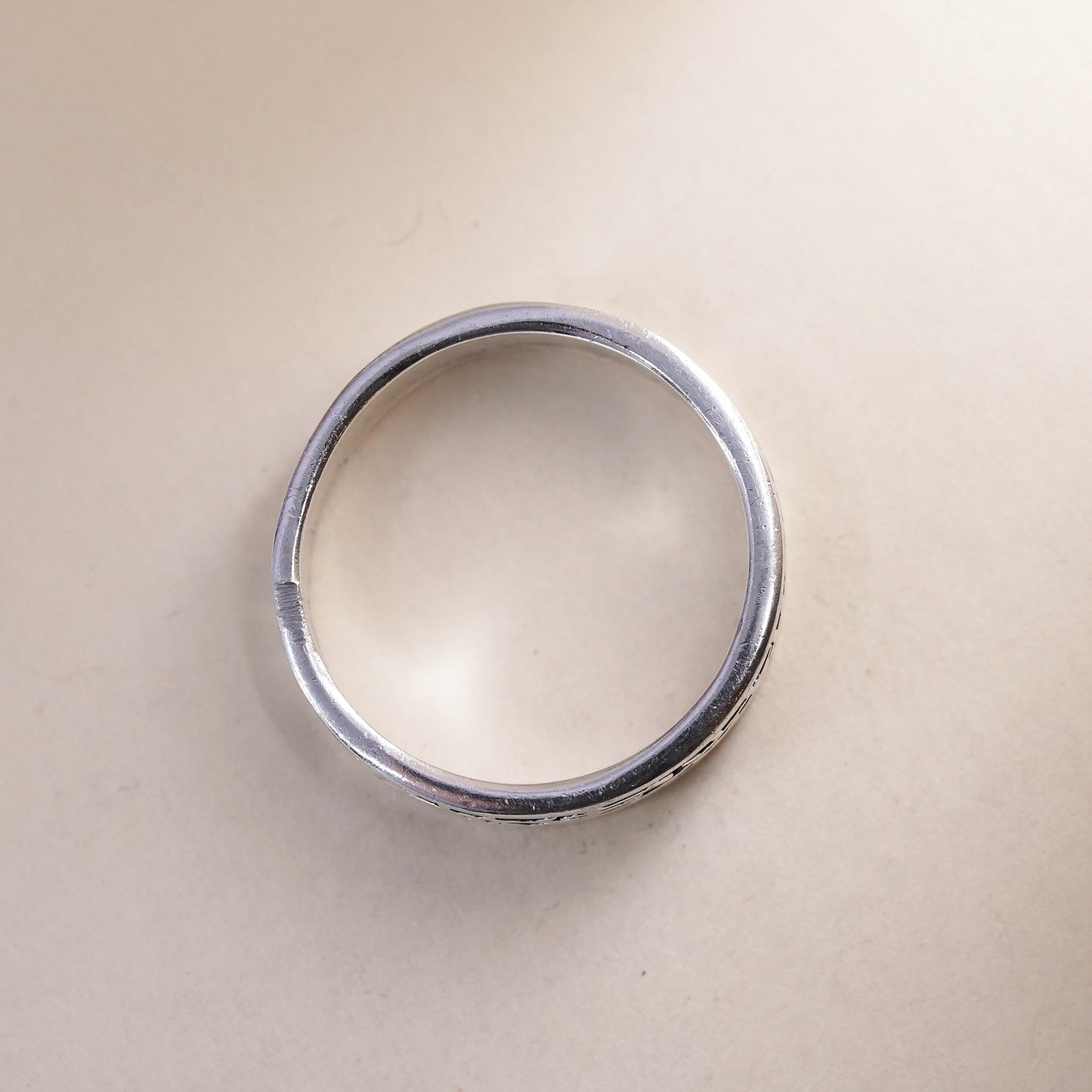 Size 8, vintage Sterling 925 silver handmade ring band with woven texture