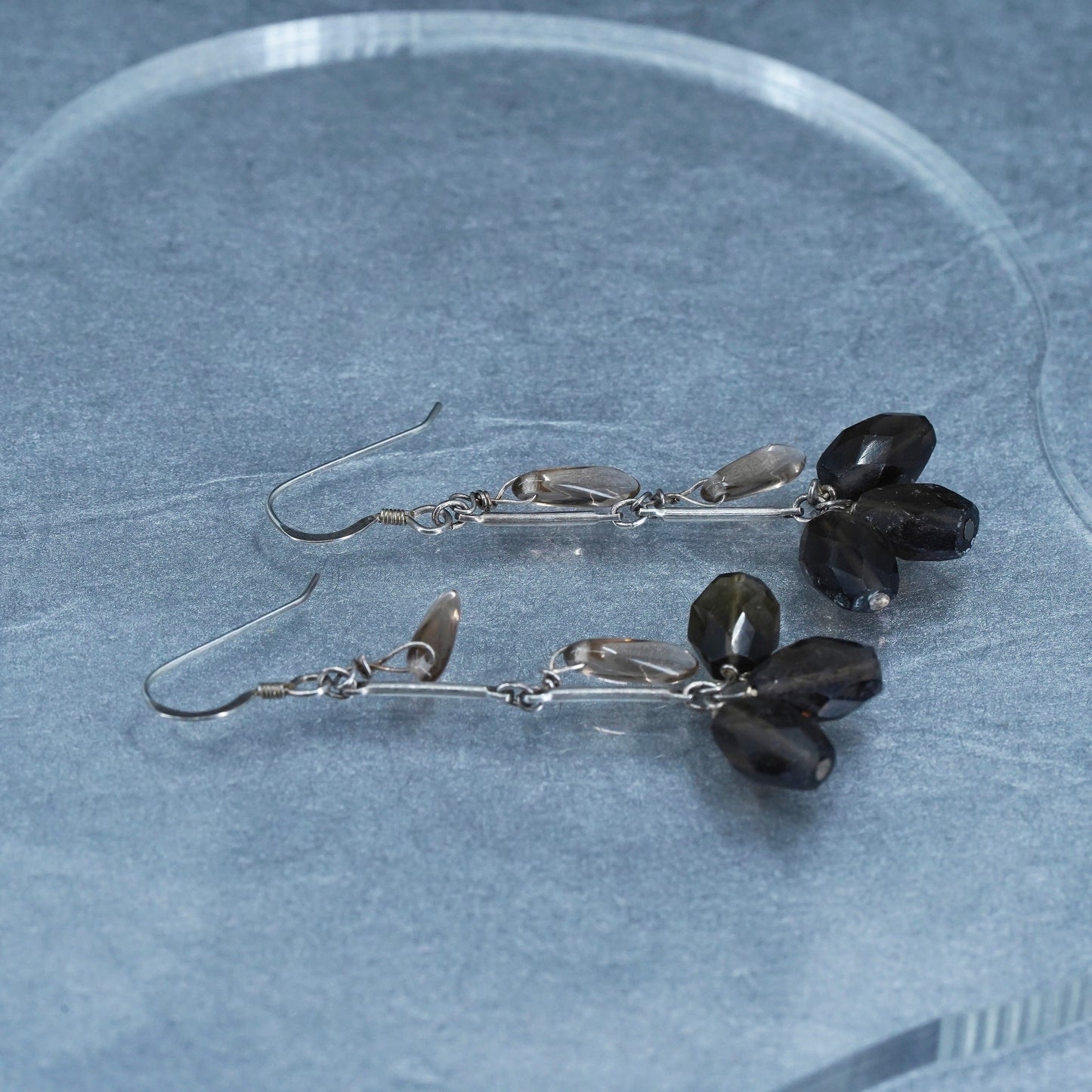 Vintage Sterling 925 silver handmade earrings with smoky quartz
