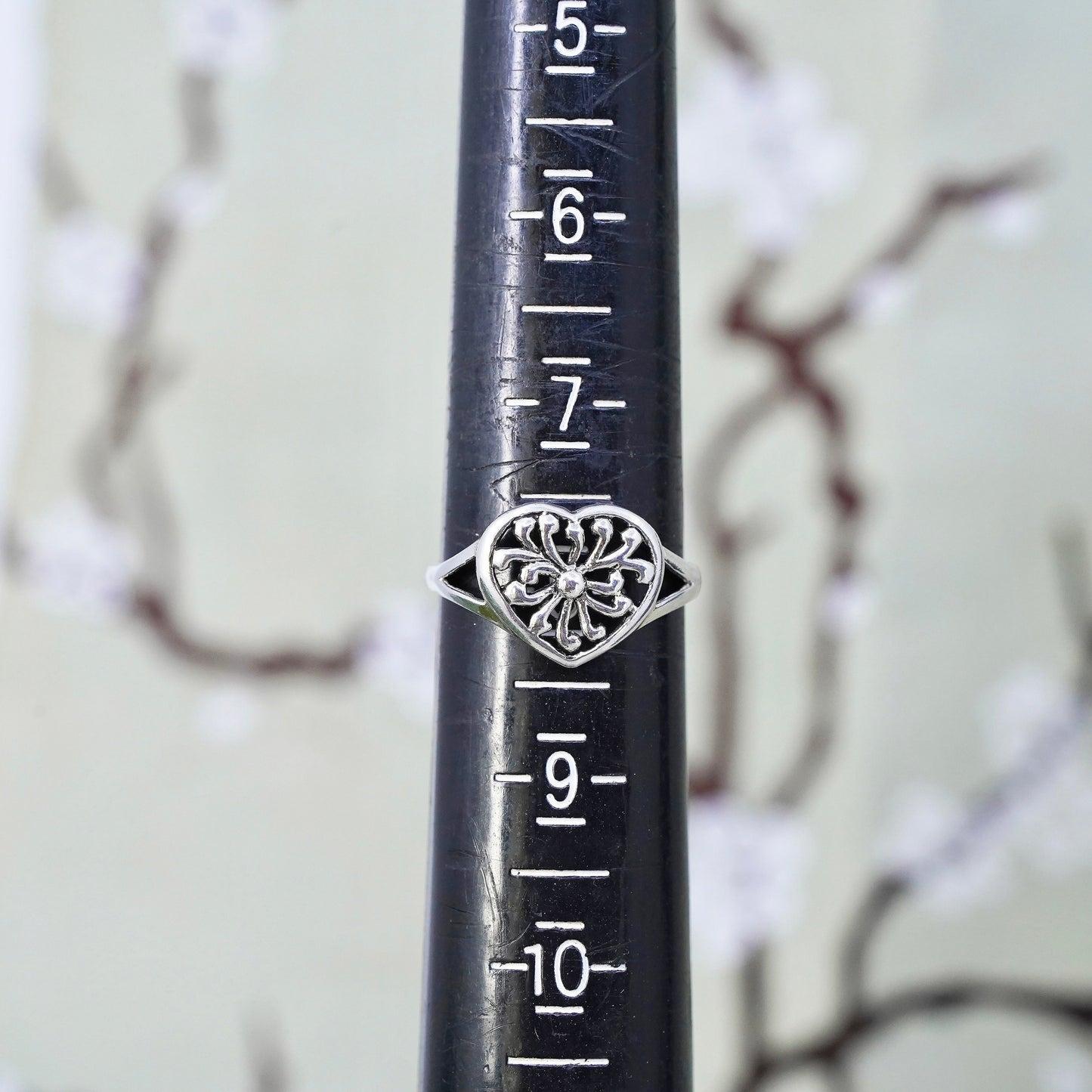 Size 7.5, Vintage sterling silver handmade wired ring, 925 filigree heart band