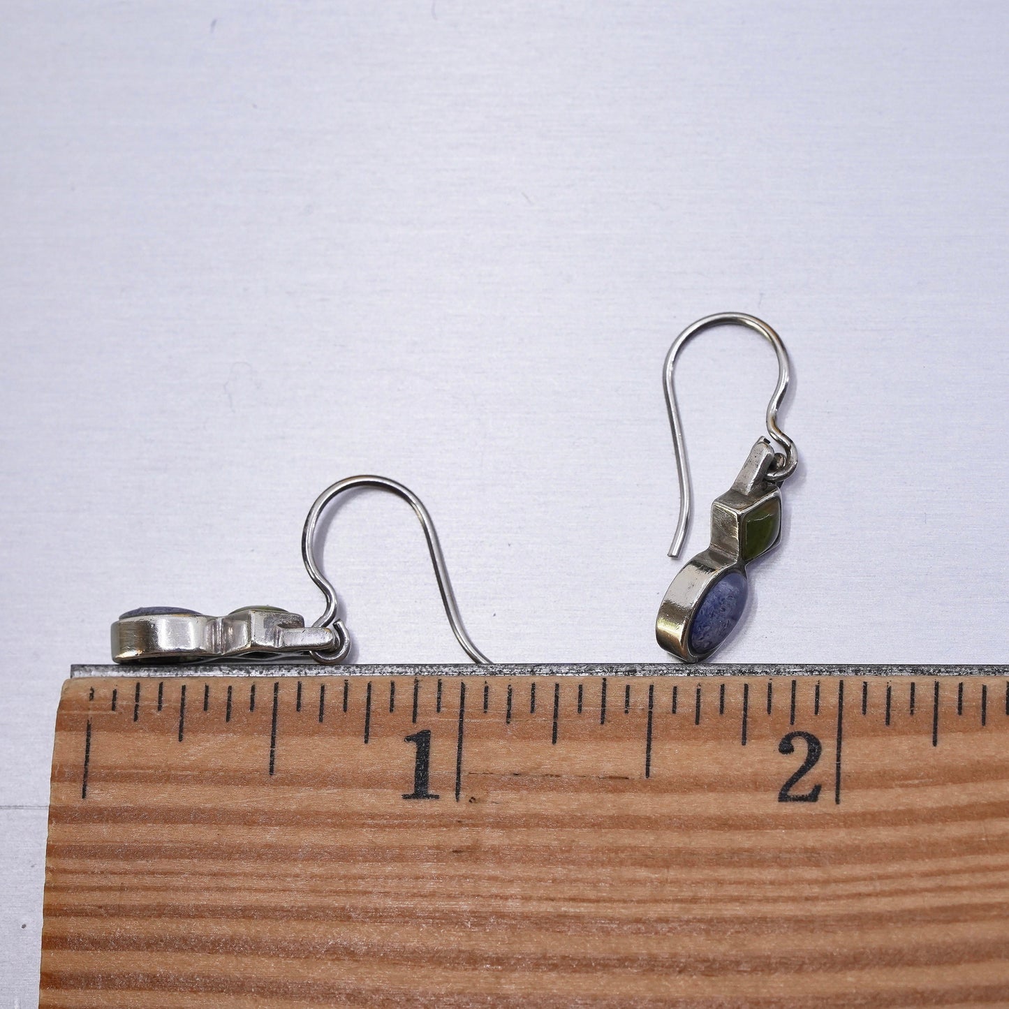 Vintage sterling 925 silver handmade earrings with denim lapis lazuli bead