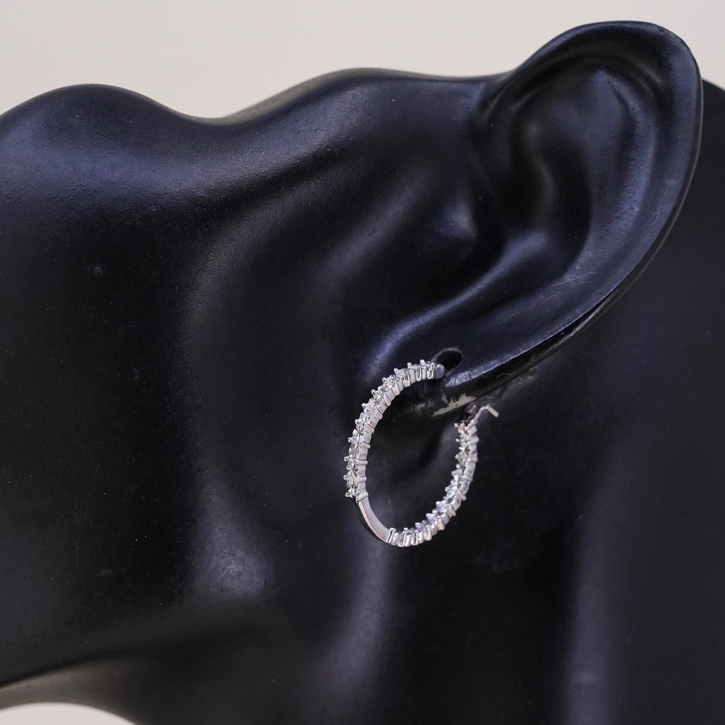 1", sterling silver loop single earring, minimalist hoop with cluster diamonds