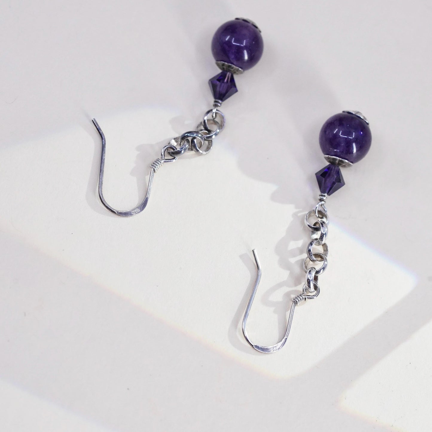 Vintage Sterling 925 silver handmade earrings with amethyst beads dangles
