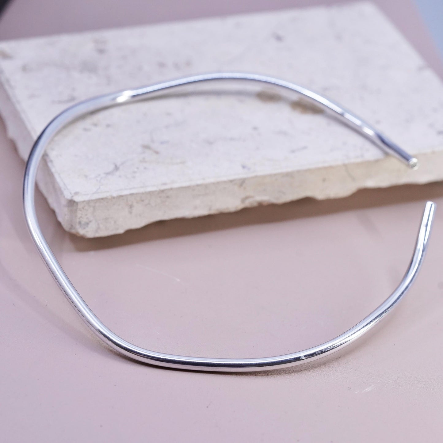 12", vintage Sterling silver handmade necklace, wavy 925 choker collar necklace