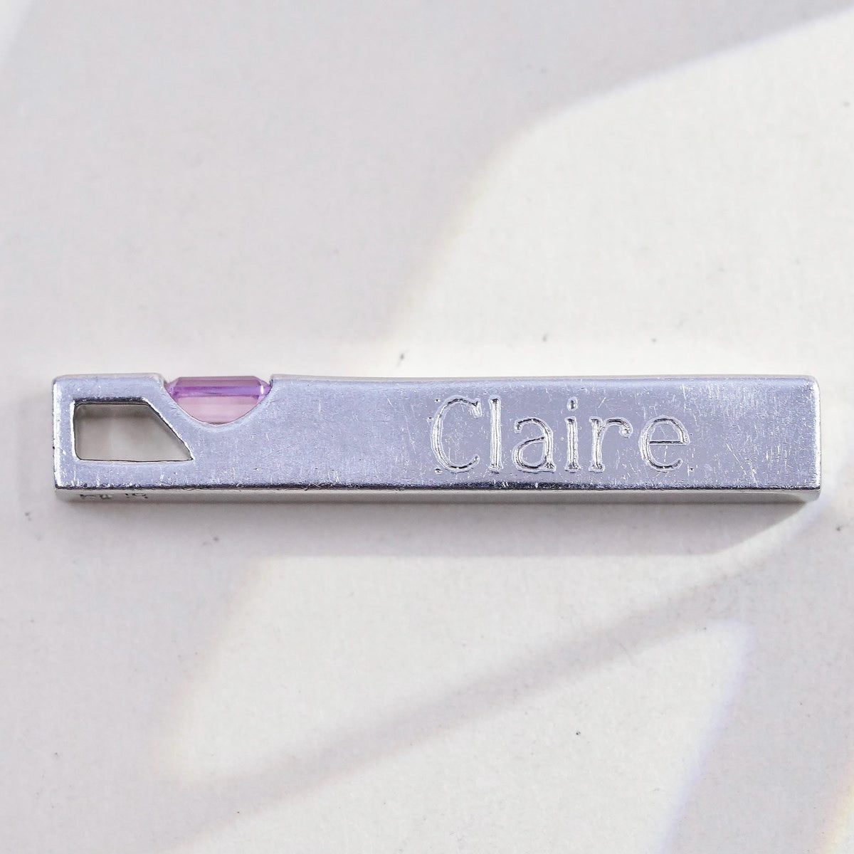 Vintage 3D sterling 925 silver 3D bar tourmaline pendant engraved name Claire