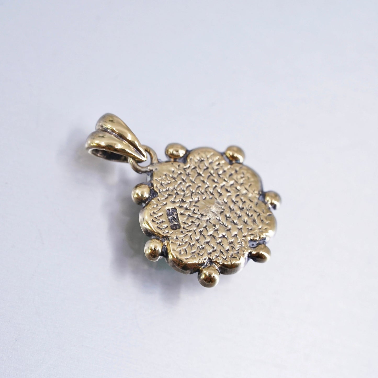 Vintage vermeil gold over sterling 925 silver pendant with jade and beads