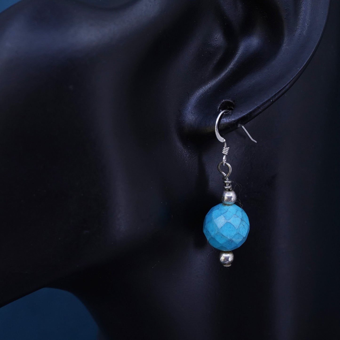 Vintage sterling 925 silver handmade earrings with turquoise beads
