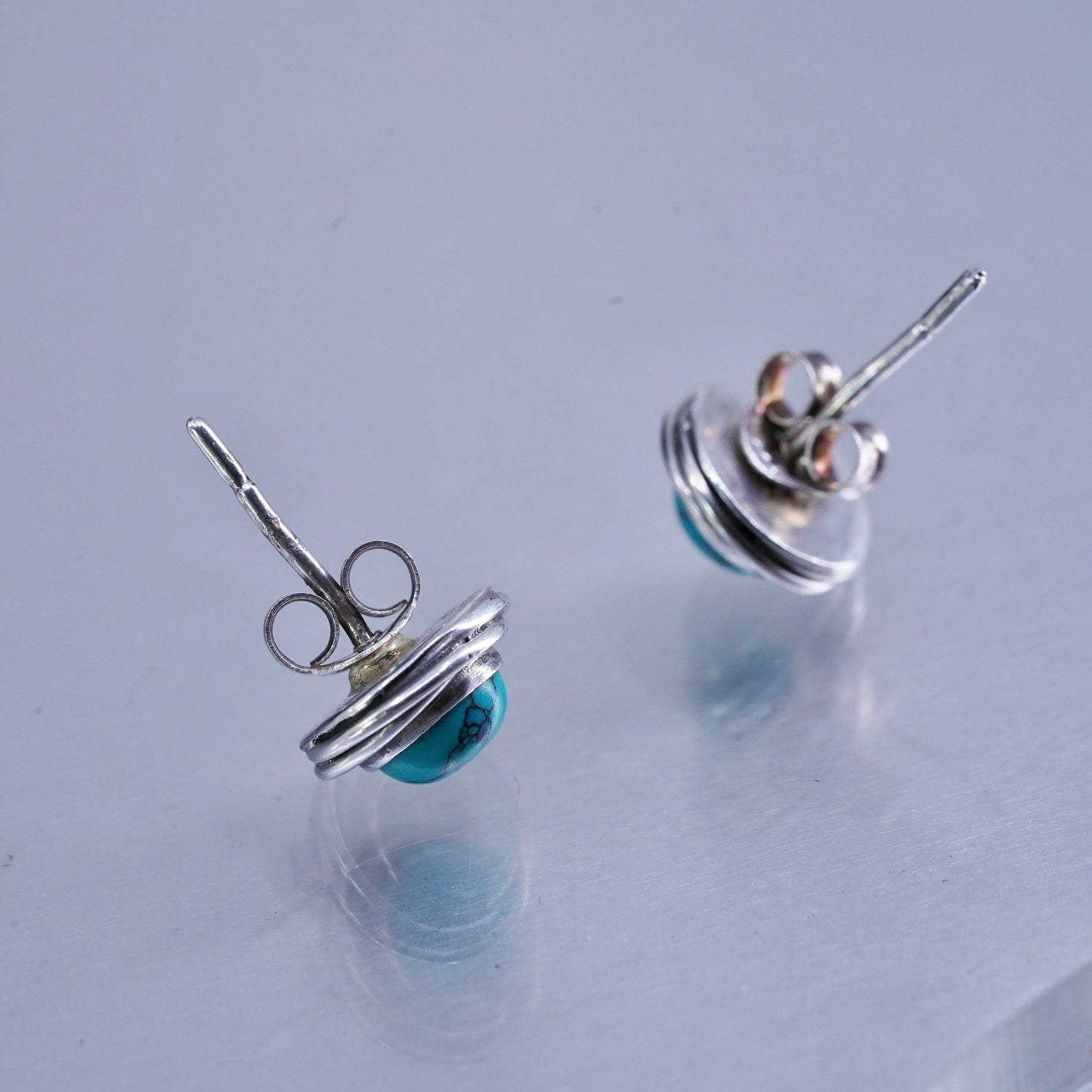 Vintage Sterling 925 silver handmade earrings, studs with turquoise