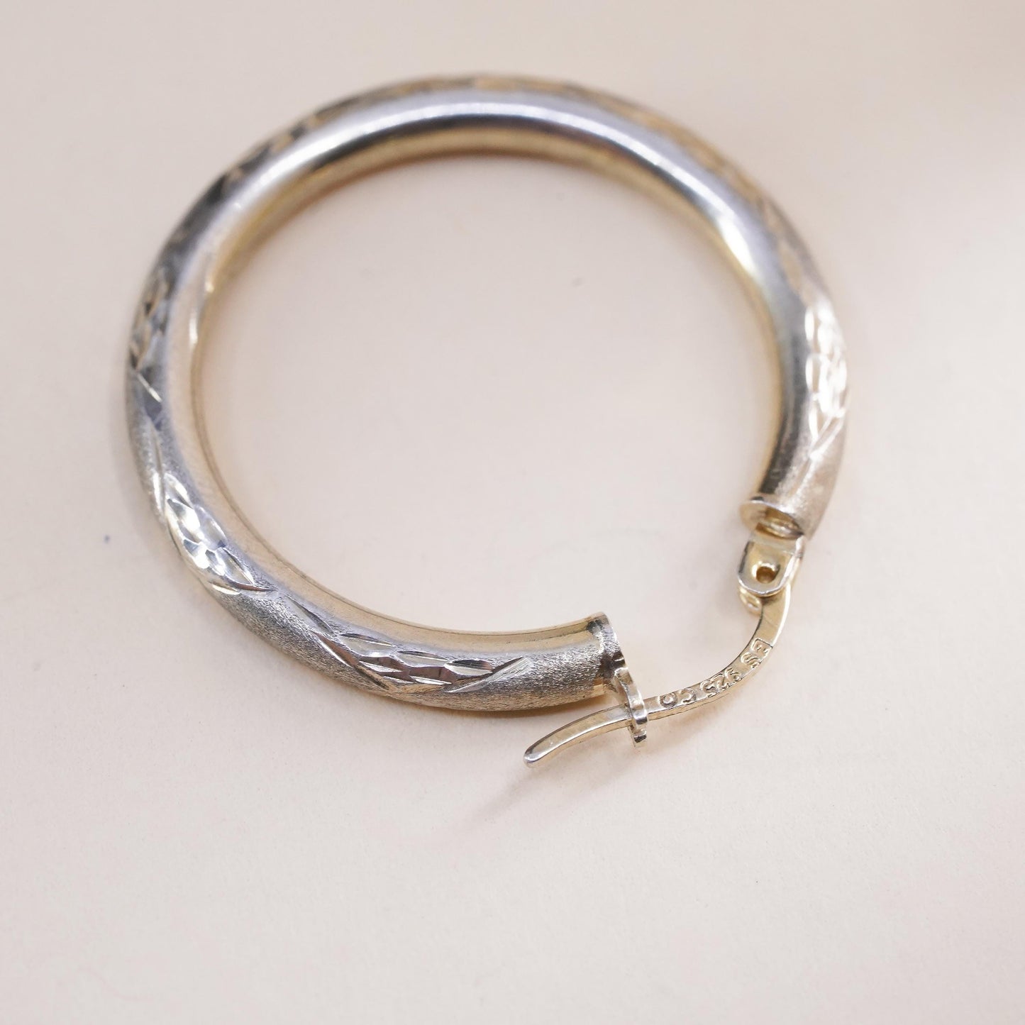 1", Vintage sterling silver loop single earring, primitive textured hoop