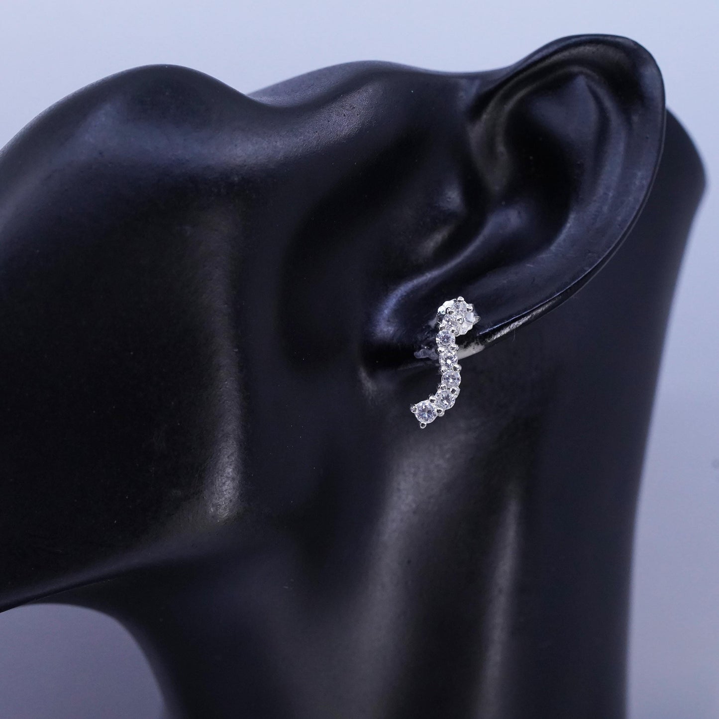 Vintage Sterling 925 silver earrings, wavy studs with cz inlay