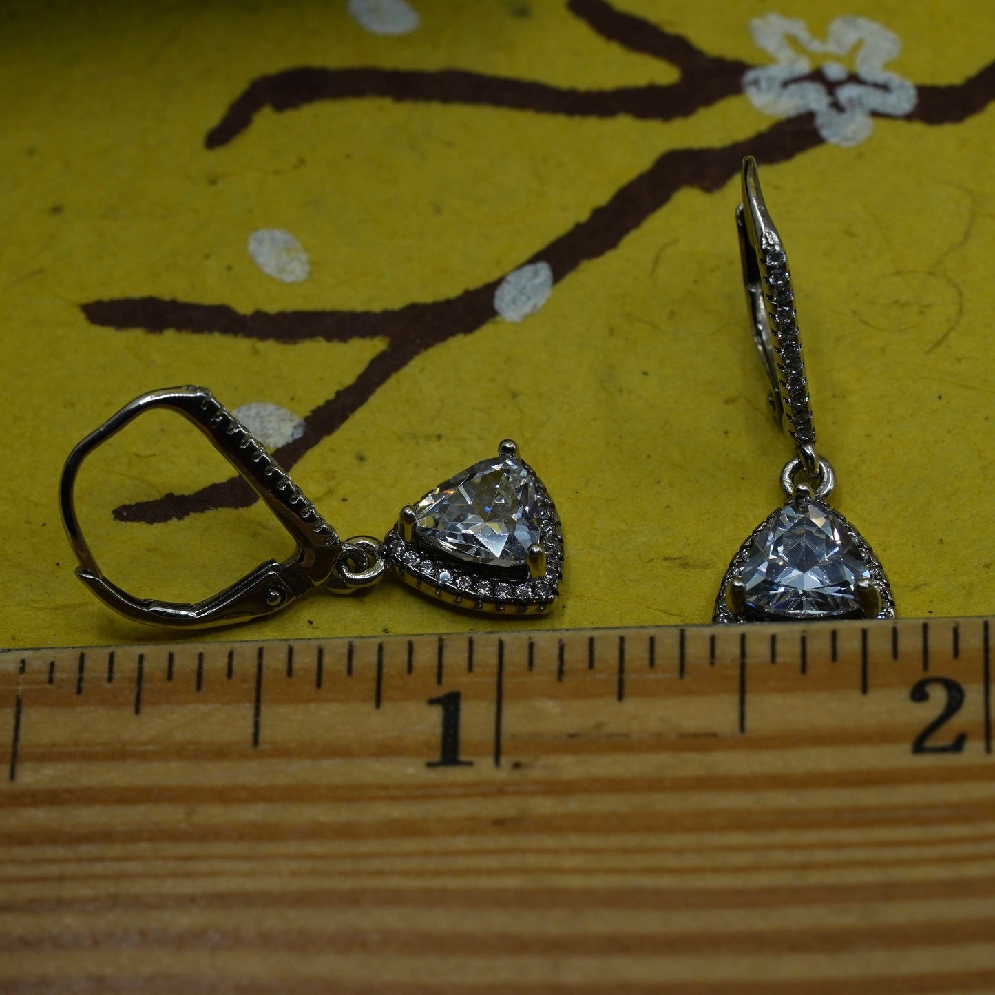 Vintage Sterling silver earrings, 925 drops with cluster Cz around