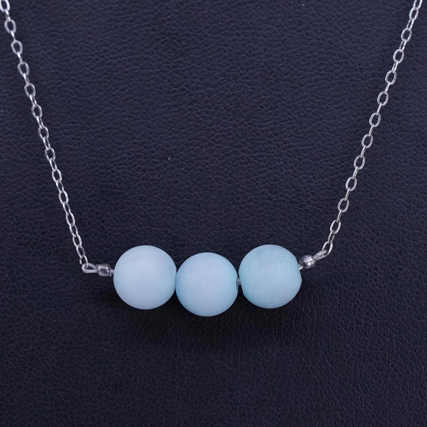 18+2”, vintage Sterling 925 silver circle chain necklace larimar bead pendant
