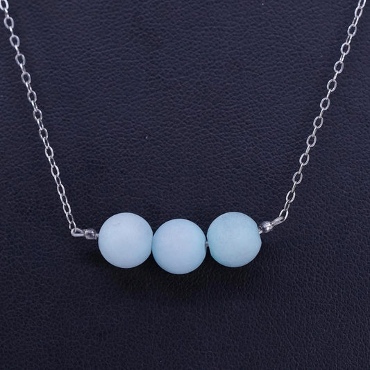 18+2”, vintage Sterling 925 silver circle chain necklace larimar bead pendant