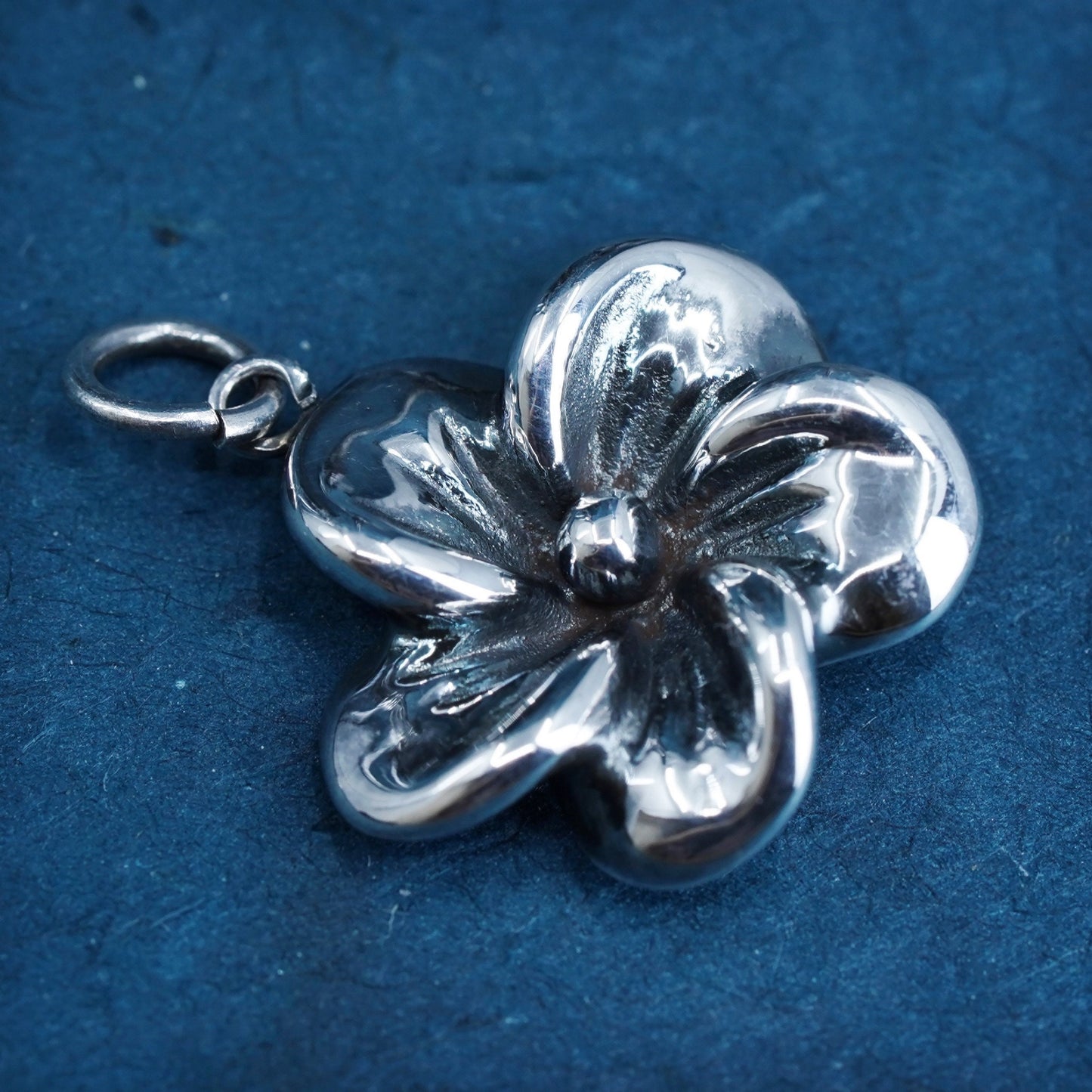 Vintage Sterling silver handmade pendant, puffy 925 plumeria flower