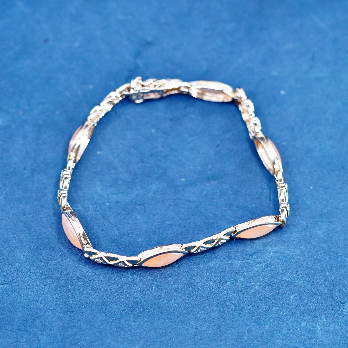 7”, vermeil gold sterling 925 silver tennis bracelet orange cats eye diamond