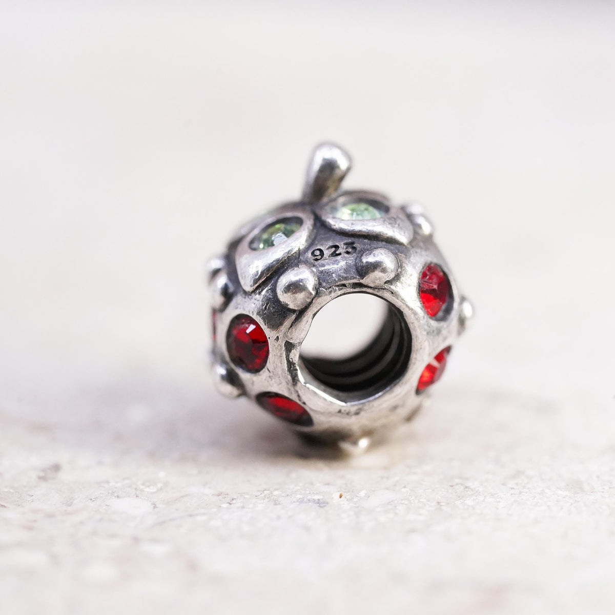 Cham Sterling silver handmade bead pendant, 925 strawberry charm colorful cz