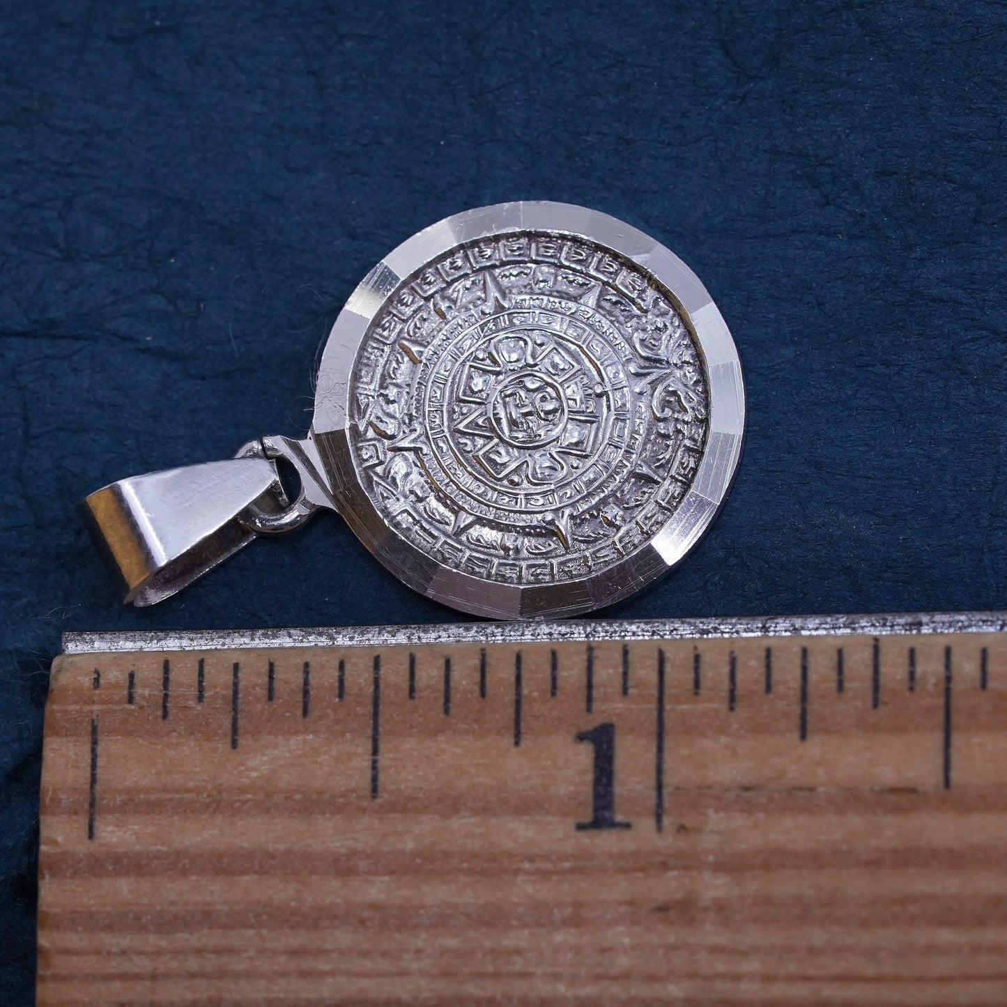 Vintage He Choen Sterling silver handmade pendant, 950 Mayan calendar