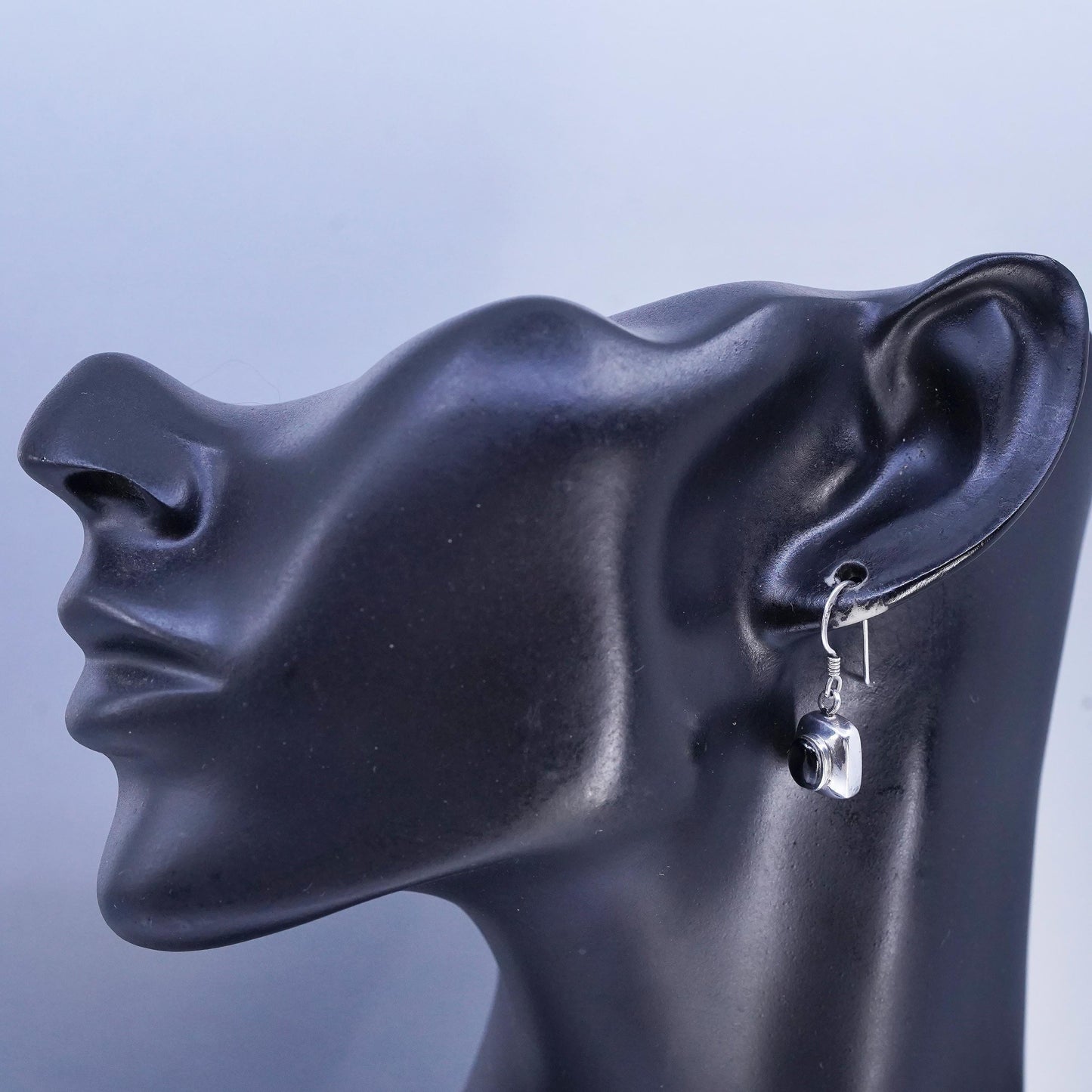 Vintage Sterling 925 silver handmade earrings with black onyx