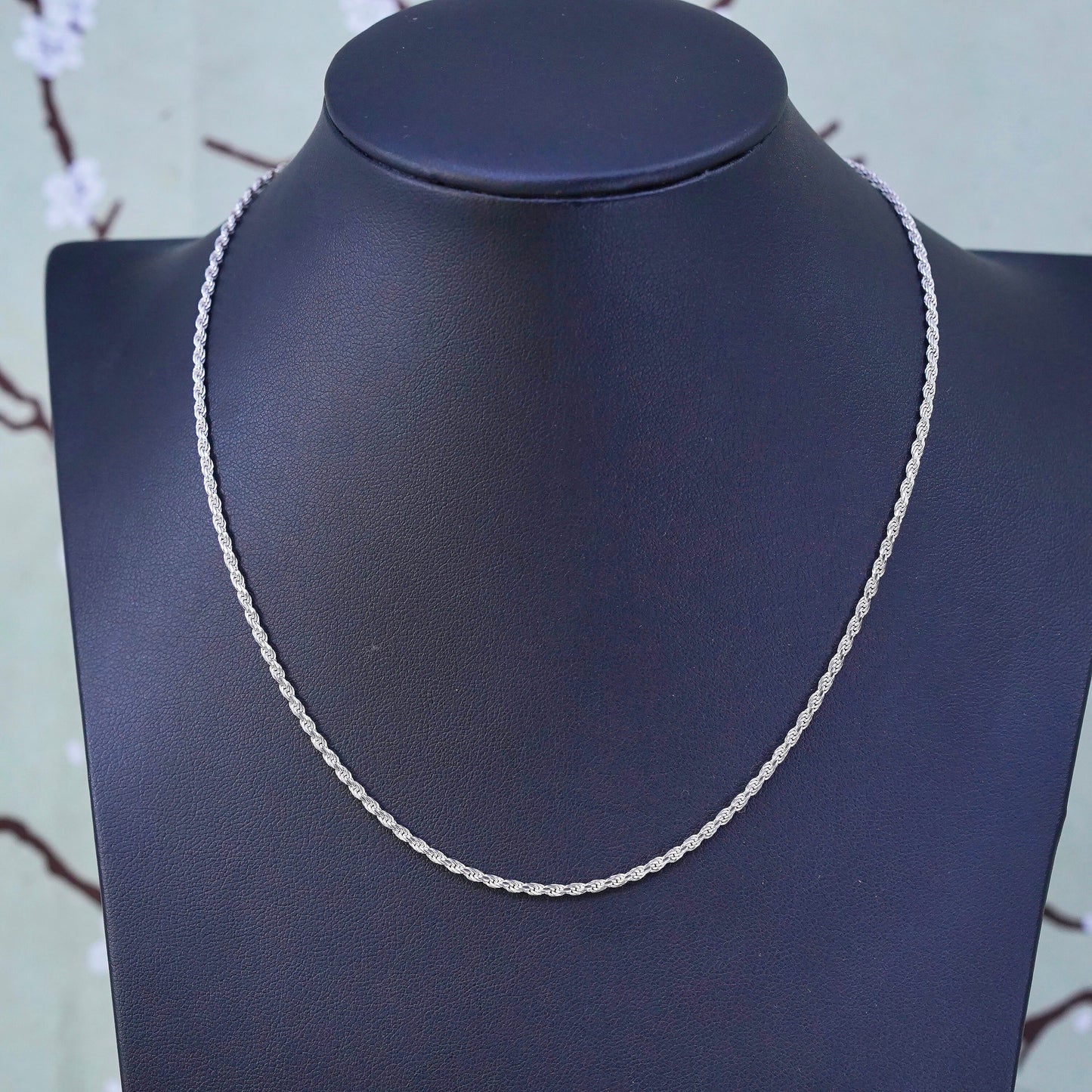 16” 2mm, vintage sterling silver necklace, 925 rope chain