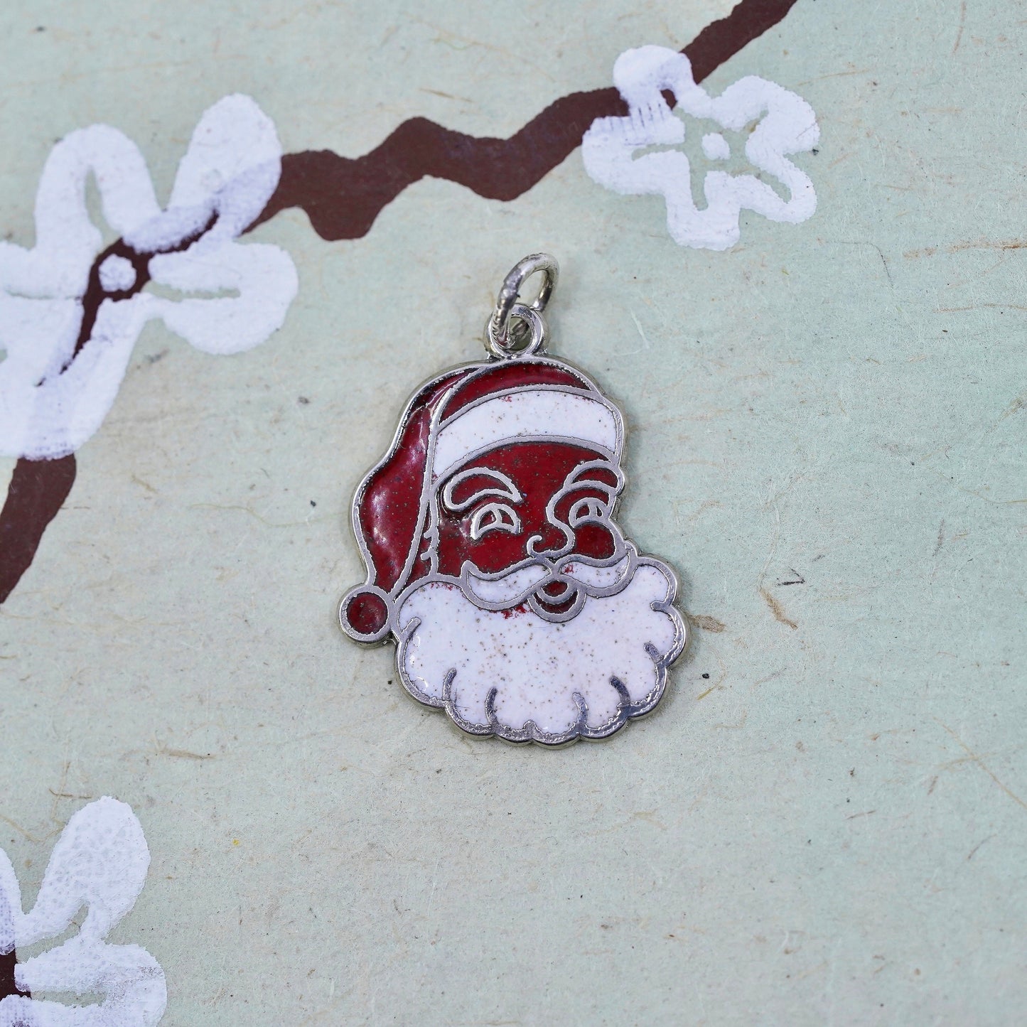 Vintage sterling silver handmade pendant, 925 enamel Christmas Santa charm