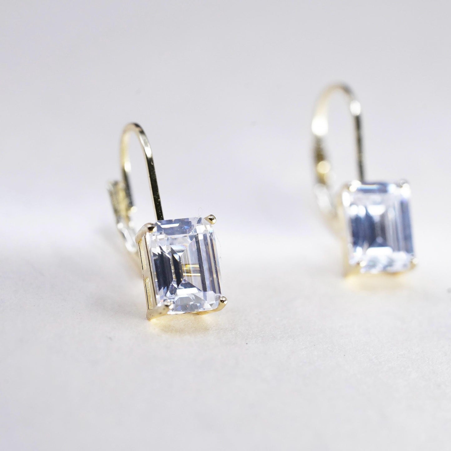 VTG Yellow Gold Plated Sterling Silver earrings, 925 dangles clear Cz leverback