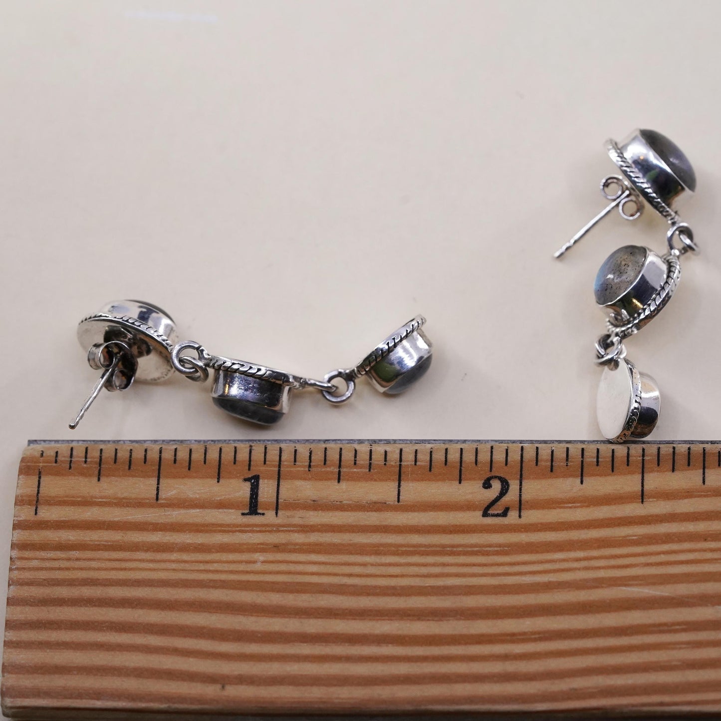 Vintage R&G Sterling 925 silver handmade earrings with moonstone