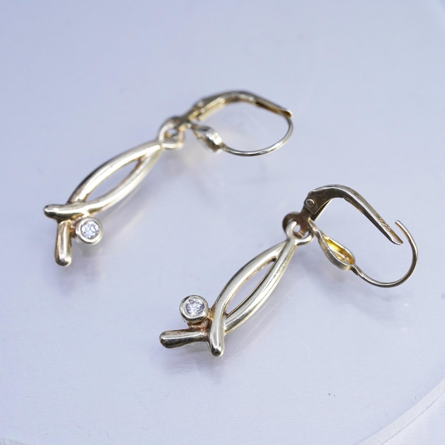 Vintage vermeil gold filled Sterling 925 silver earrings with Cz details