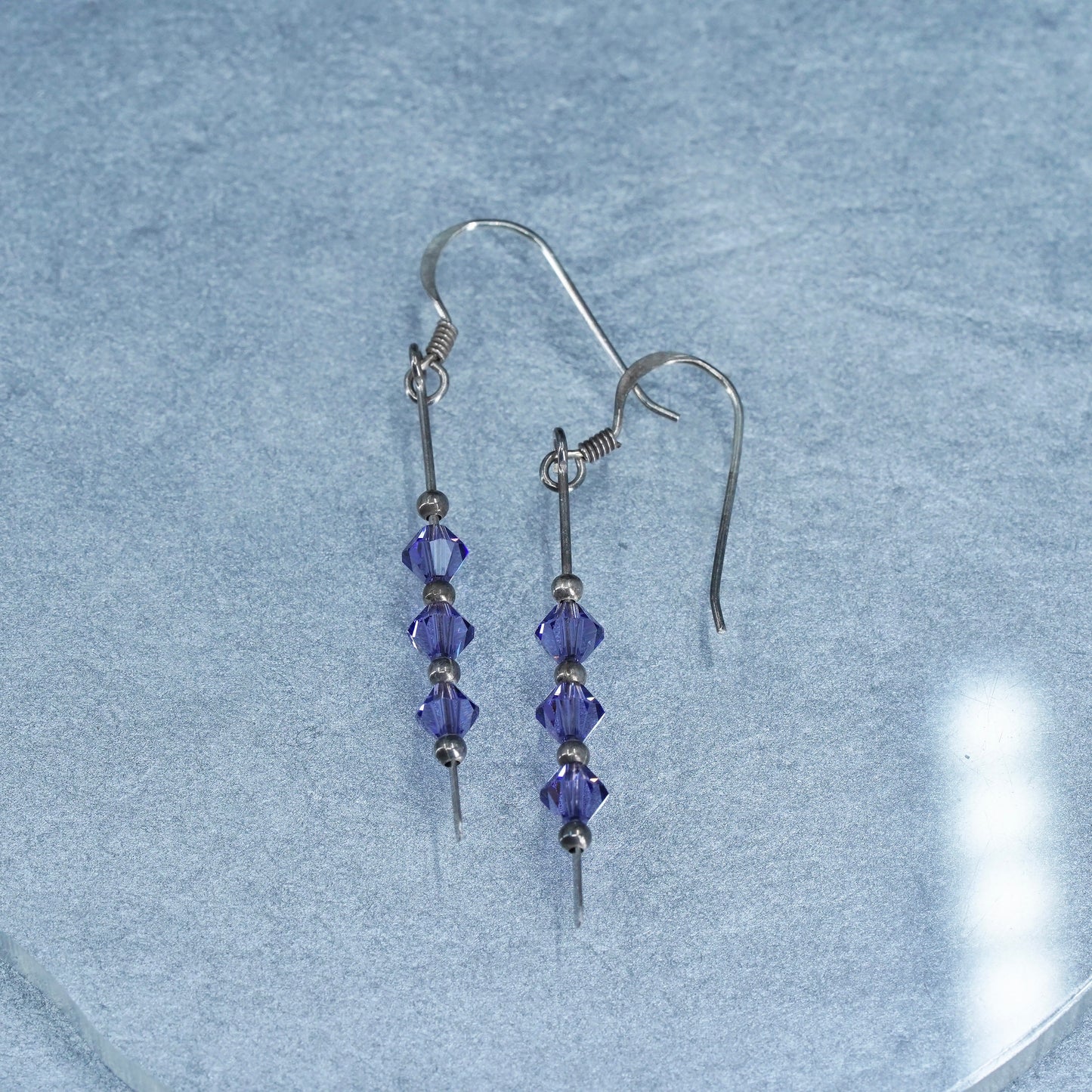 Vintage Sterling 925 silver handmade earrings with amethyst crystal beads