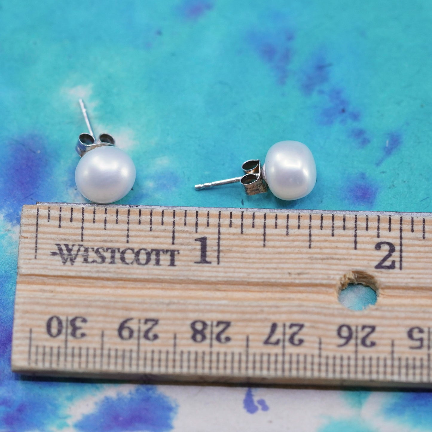 8mm, Vintage 925 Sterling silver handmade studs earrings white pearl
