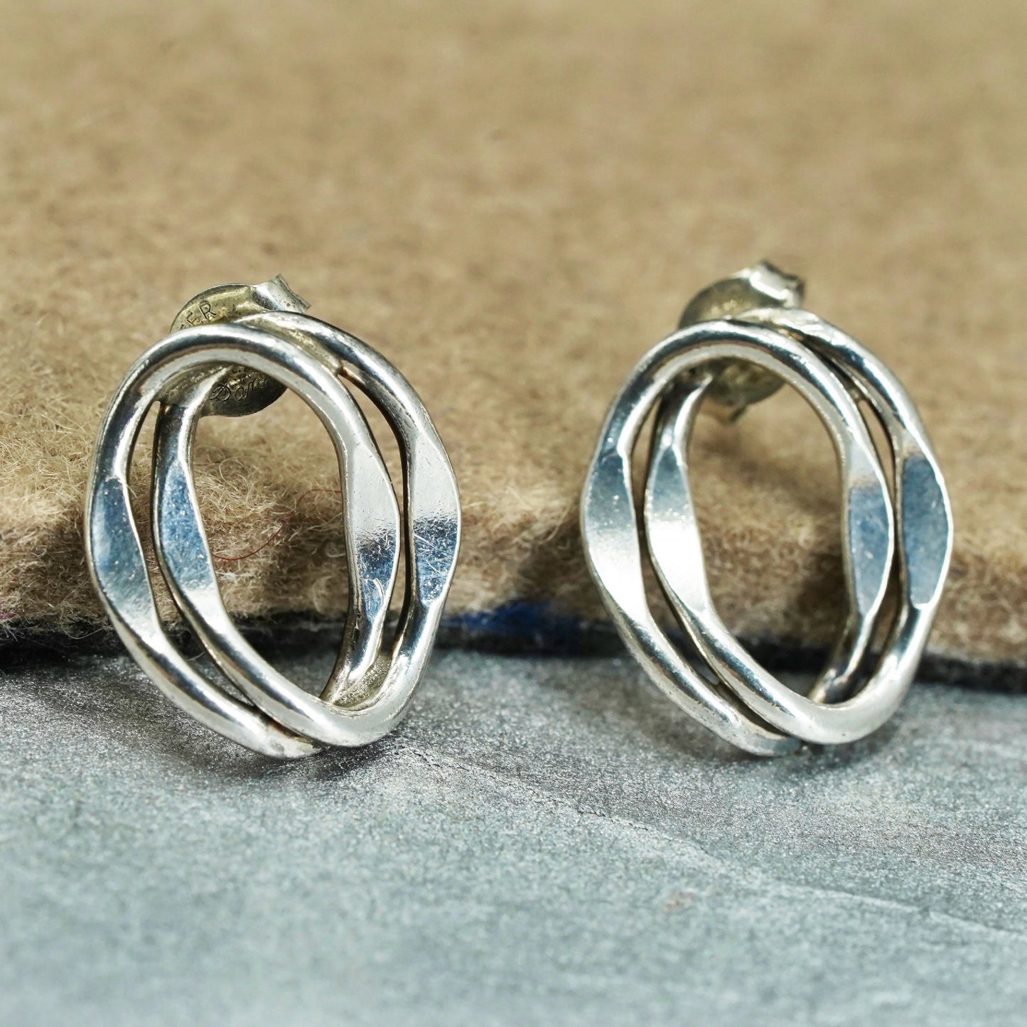Vintage Sterling 925 silver handmade earrings, oval studs