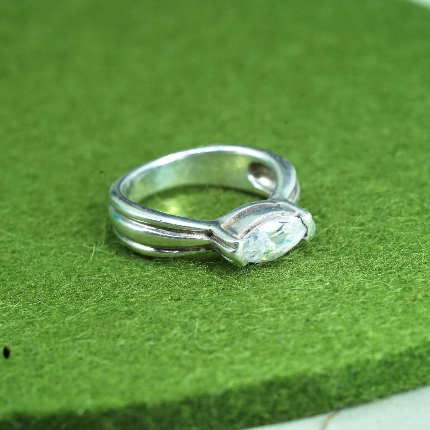 Size 7, sterling silver handmade ring, stamped 925, engagement band with cz