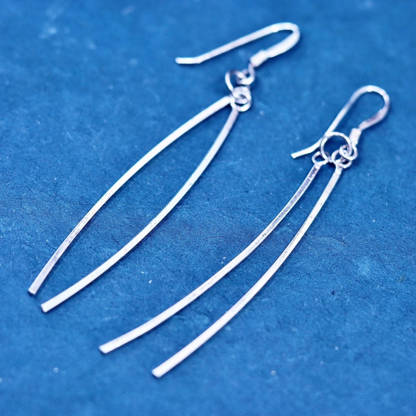 Vintage Sterling Silver handmade Earrings. 925 wavy long dangles