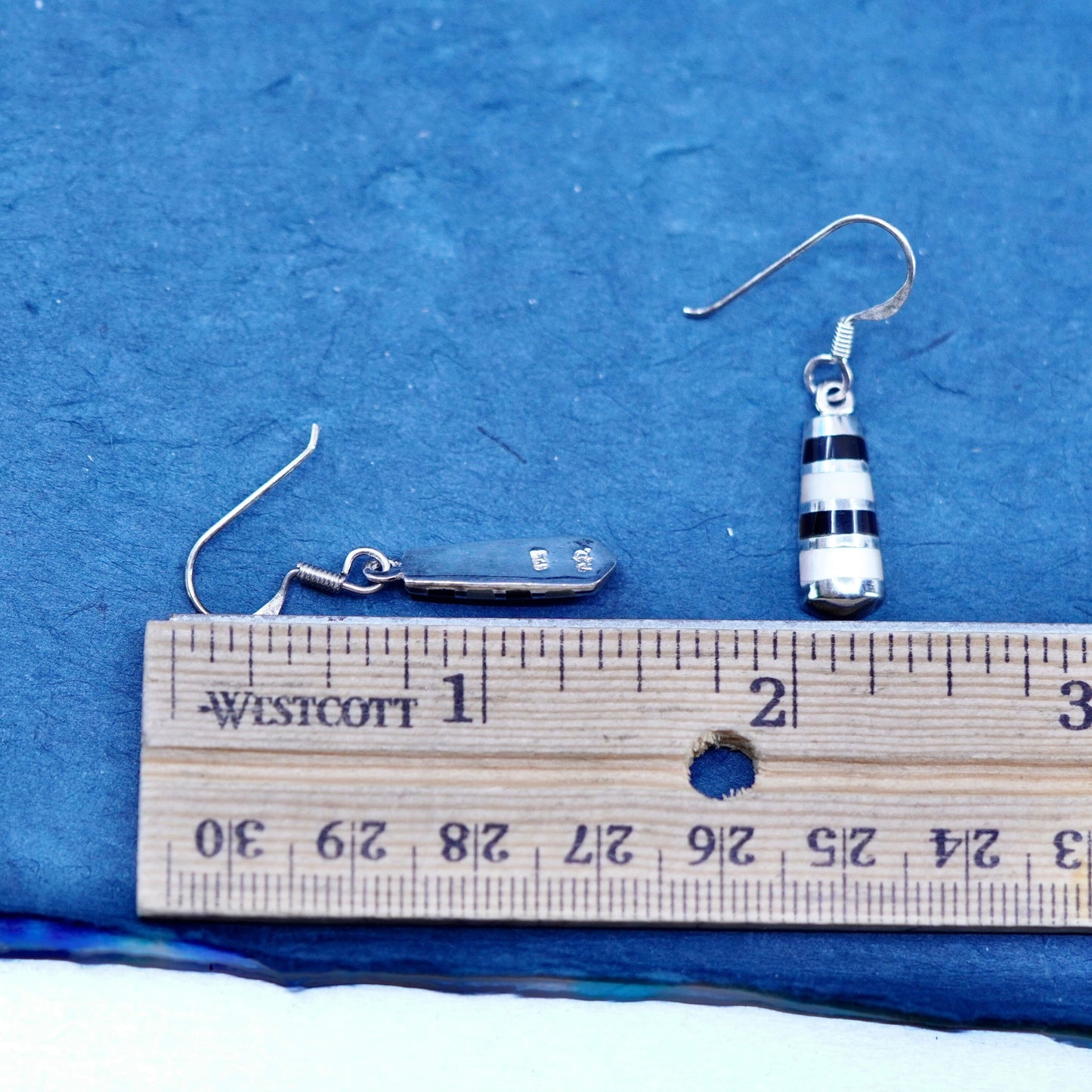 Vintage Sterling silver earrings, 925 teardrop drops with mother of pearl inlay