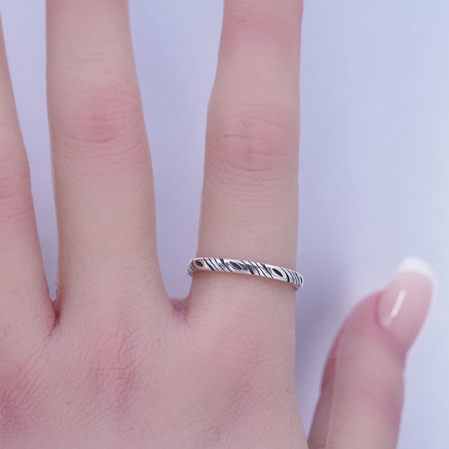 Size 8, southwestern Sterling 925 silver wedding ring, textured stackable band