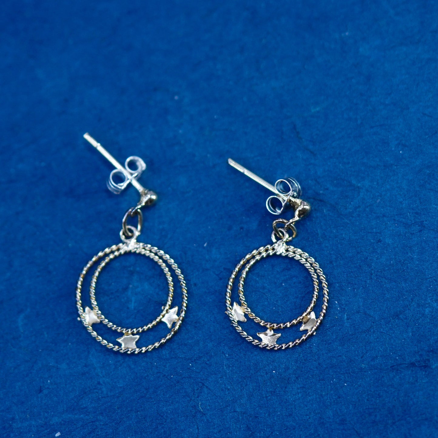 Vermeil gold over sterling silver earrings, 925 circle dangles with star