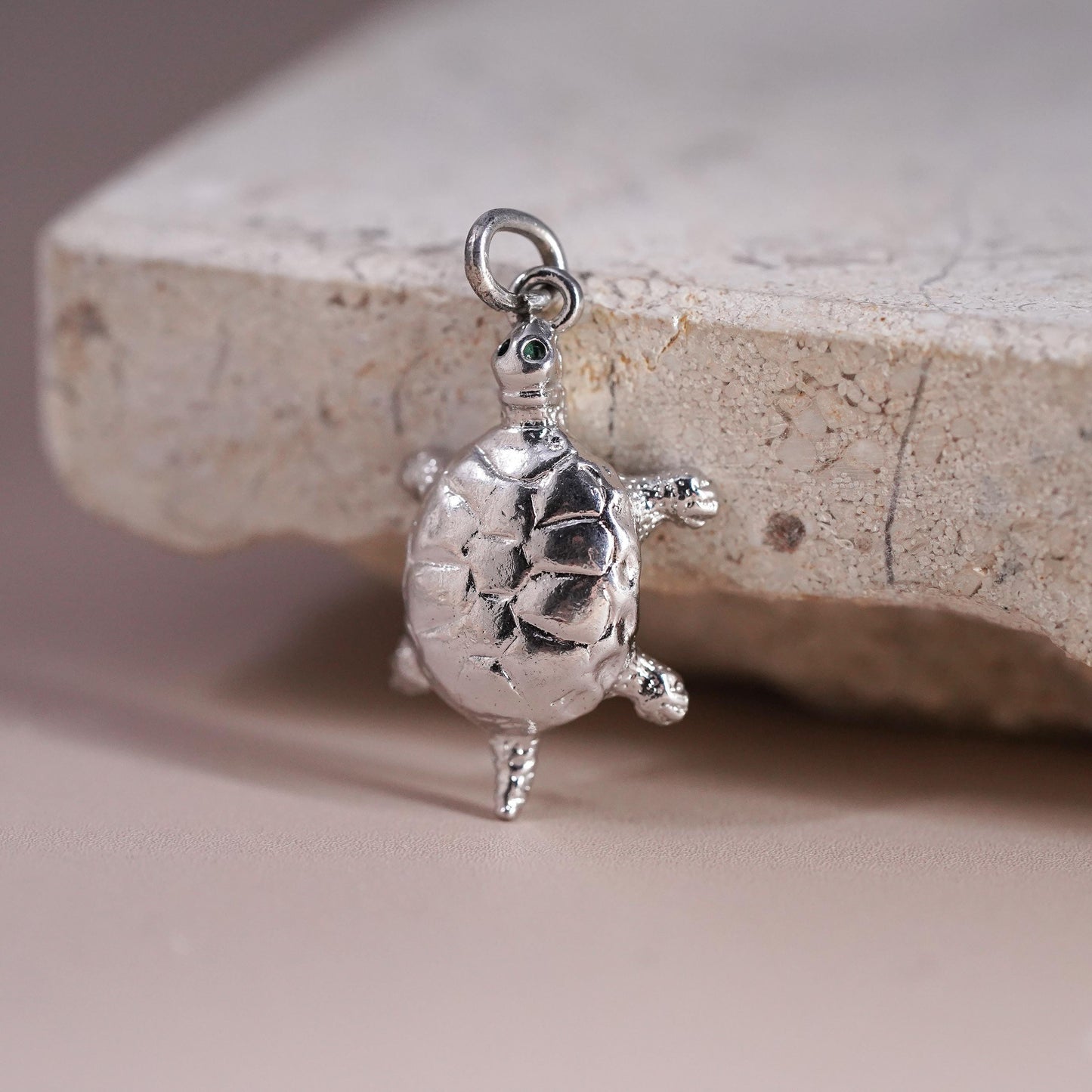 Vintage Sterling silver handmade pendant, 925 turtle charm