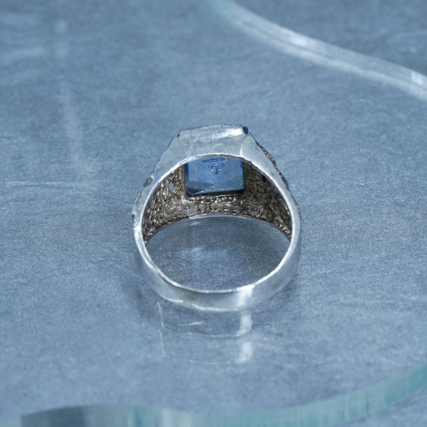 Size 10.5, vintage Sterling 925 silver handmade statement ring w/ square topaz