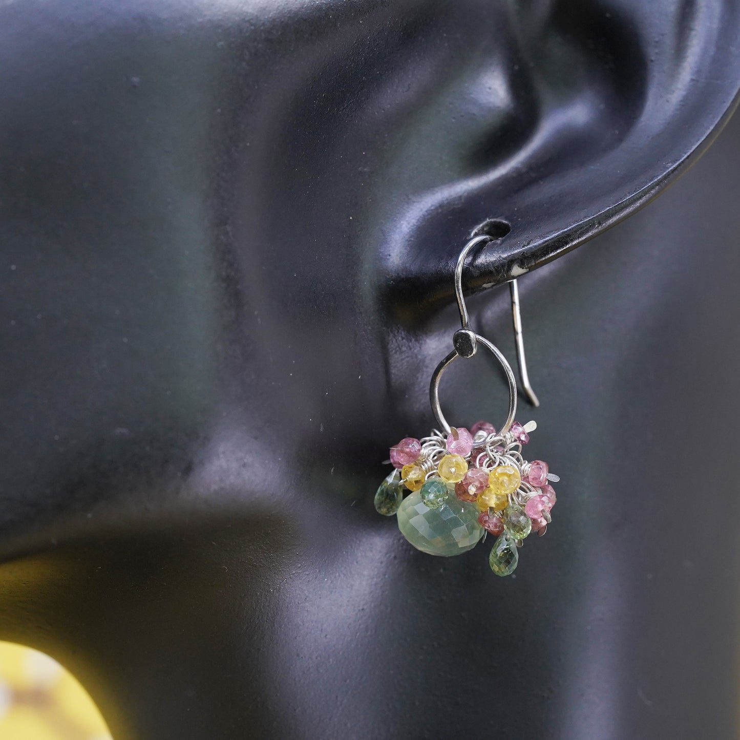 Vintage Sterling silver 925 handmade earrings with cluster prehnite amethyst