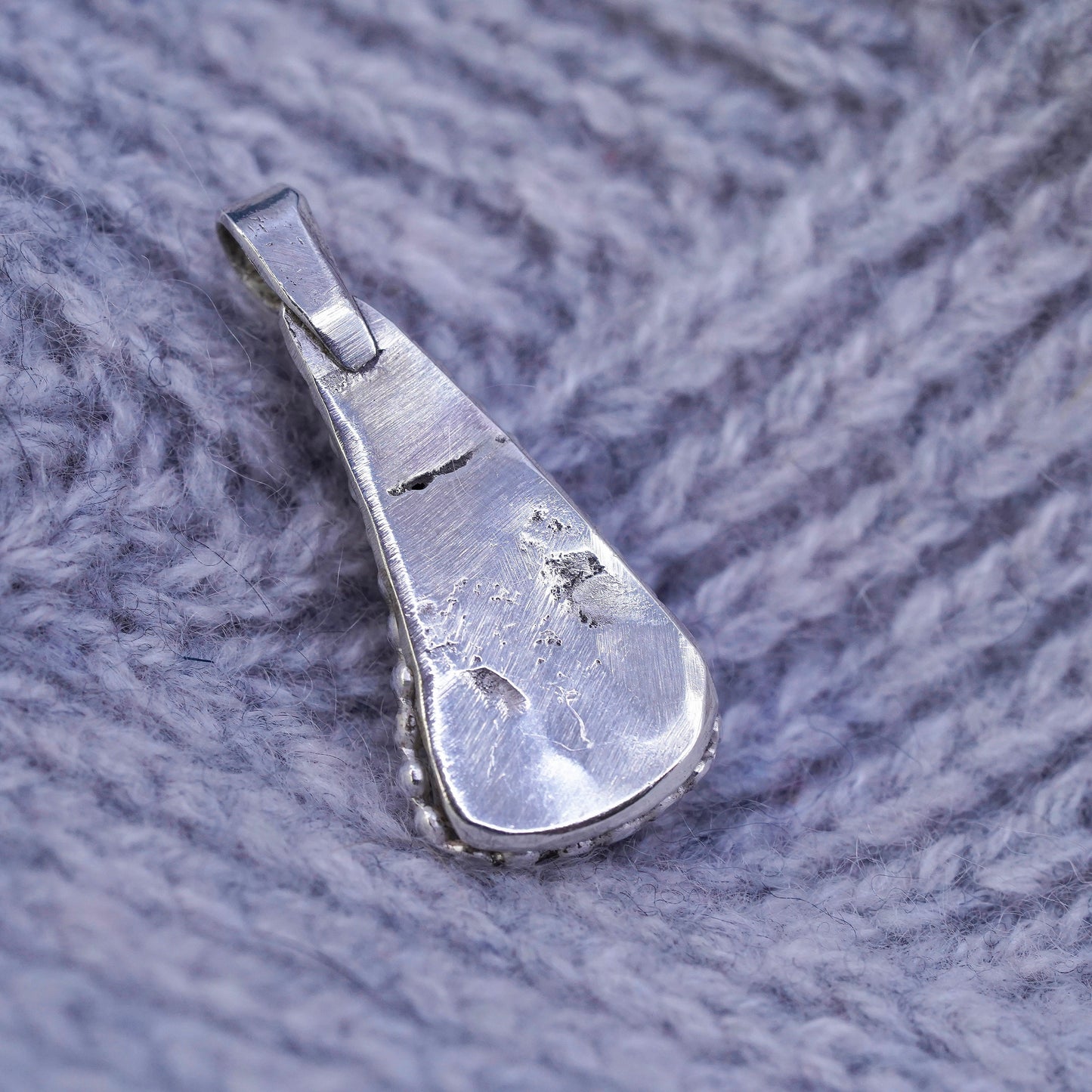Native American Sterling 925 silver handmade teardrop pendant Ammolite