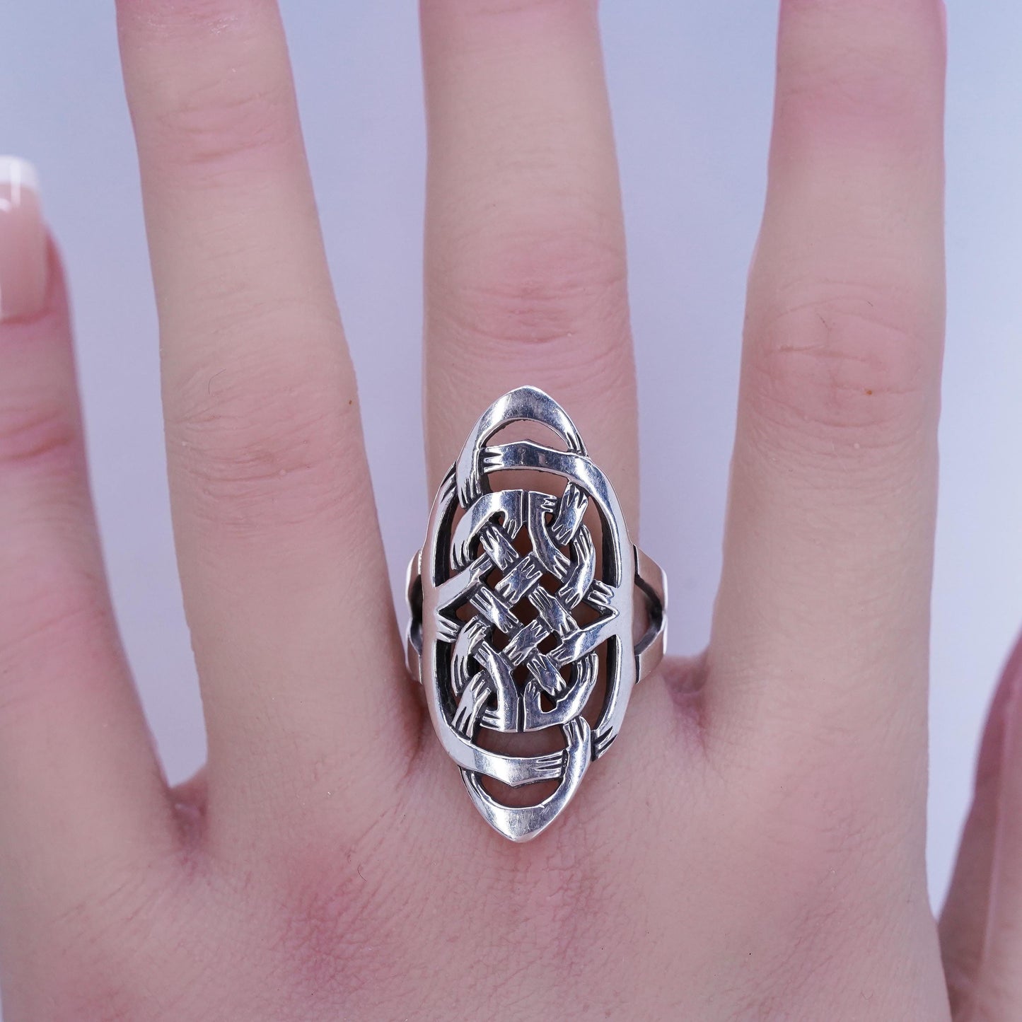 Size 9, Sterling 925 silver handmade ring, Irish Celtic knot textured band