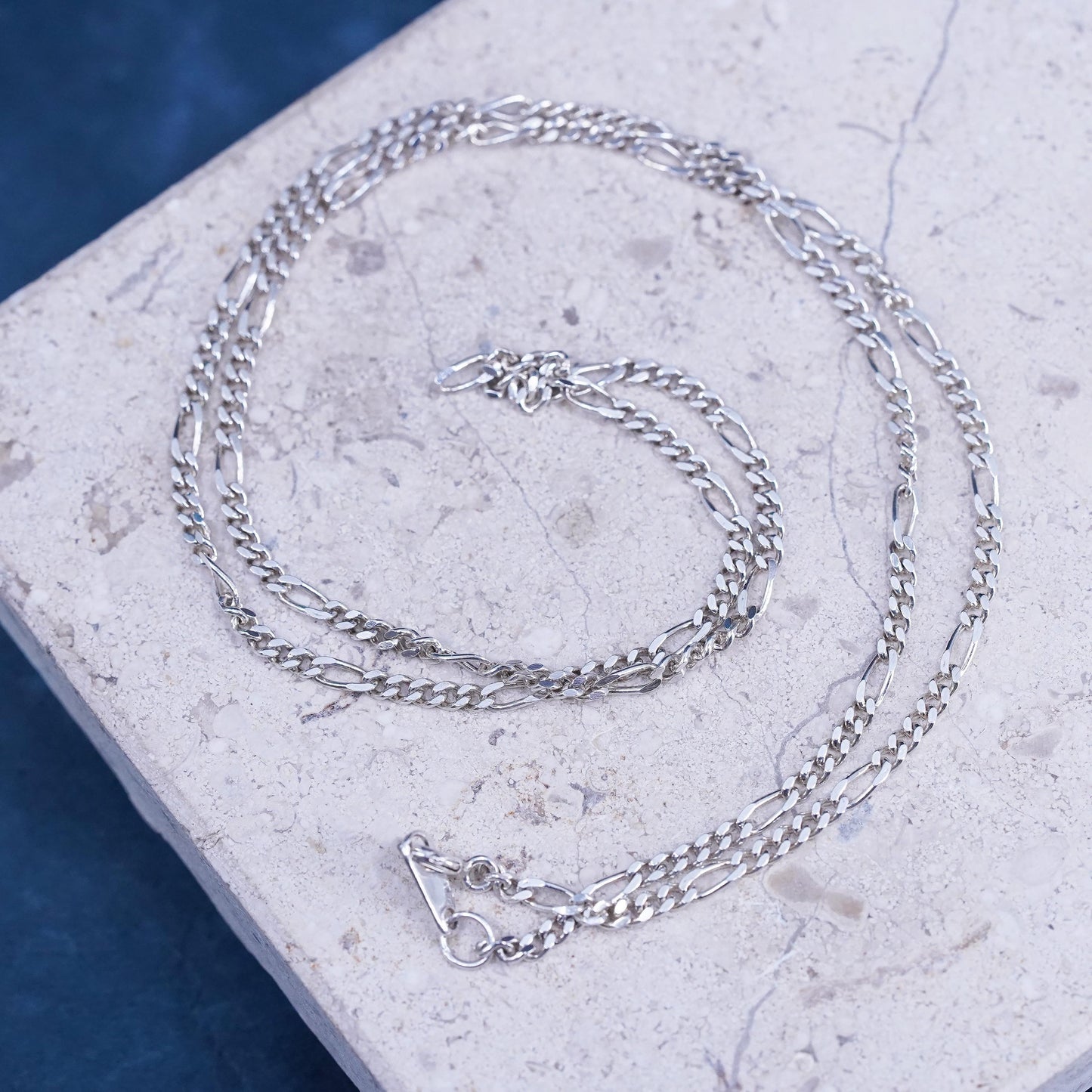 19", 3mm, vintage Mexican Sterling silver handmade necklace, 925 Figaro chain