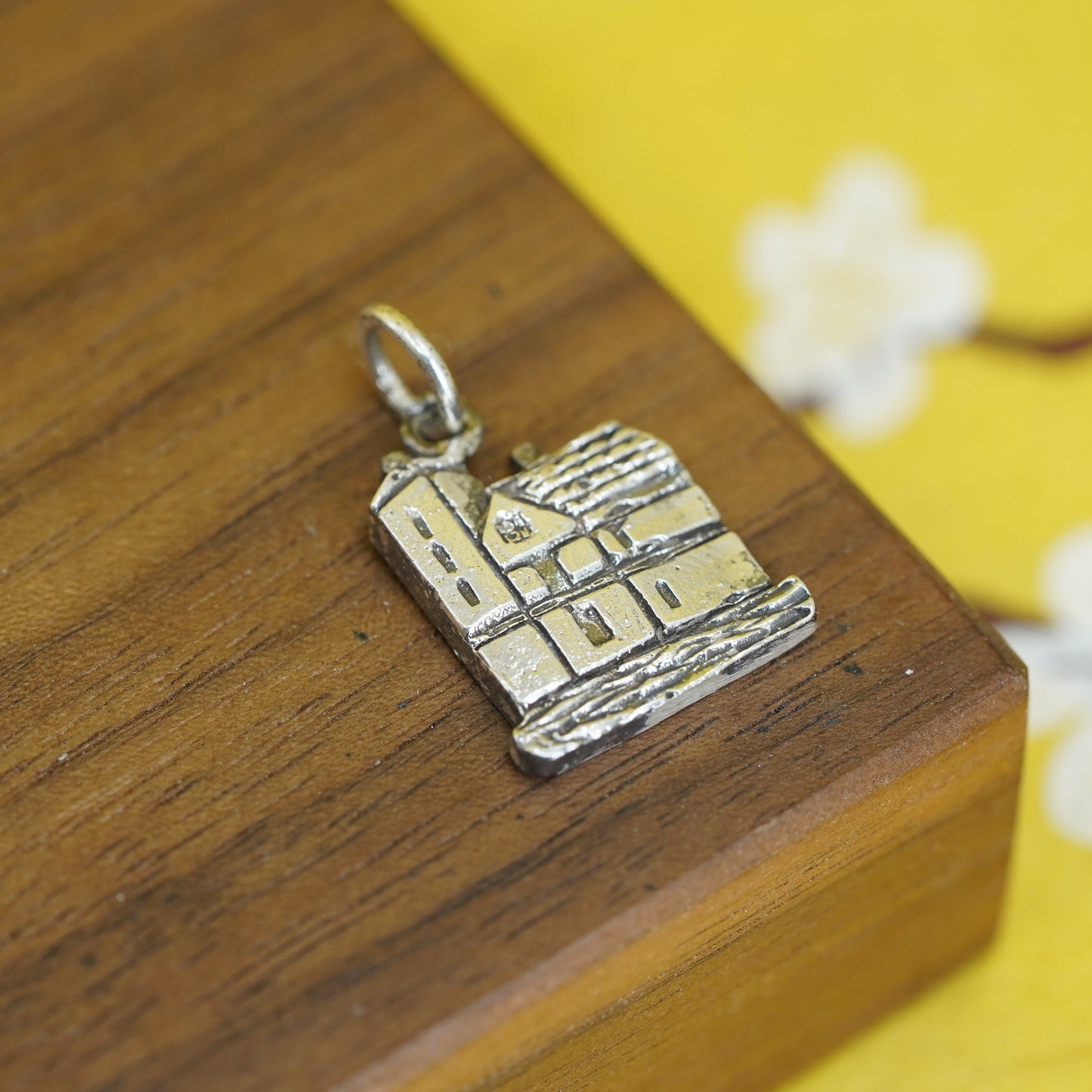 Vintage Sterling 925 silver handmade house pendant charm
