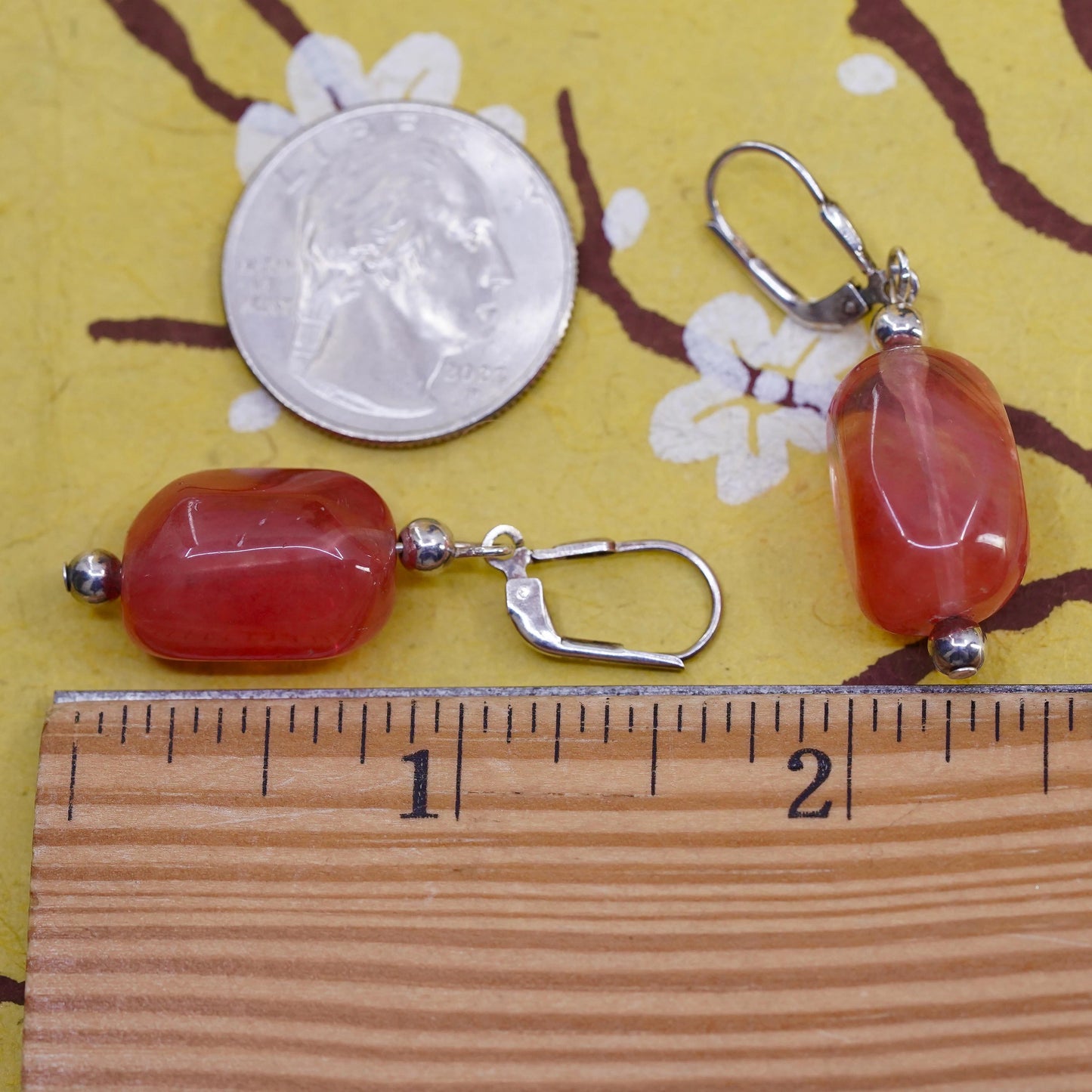 Vintage Sterling 925 silver handmade earrings with pink cherry quartz