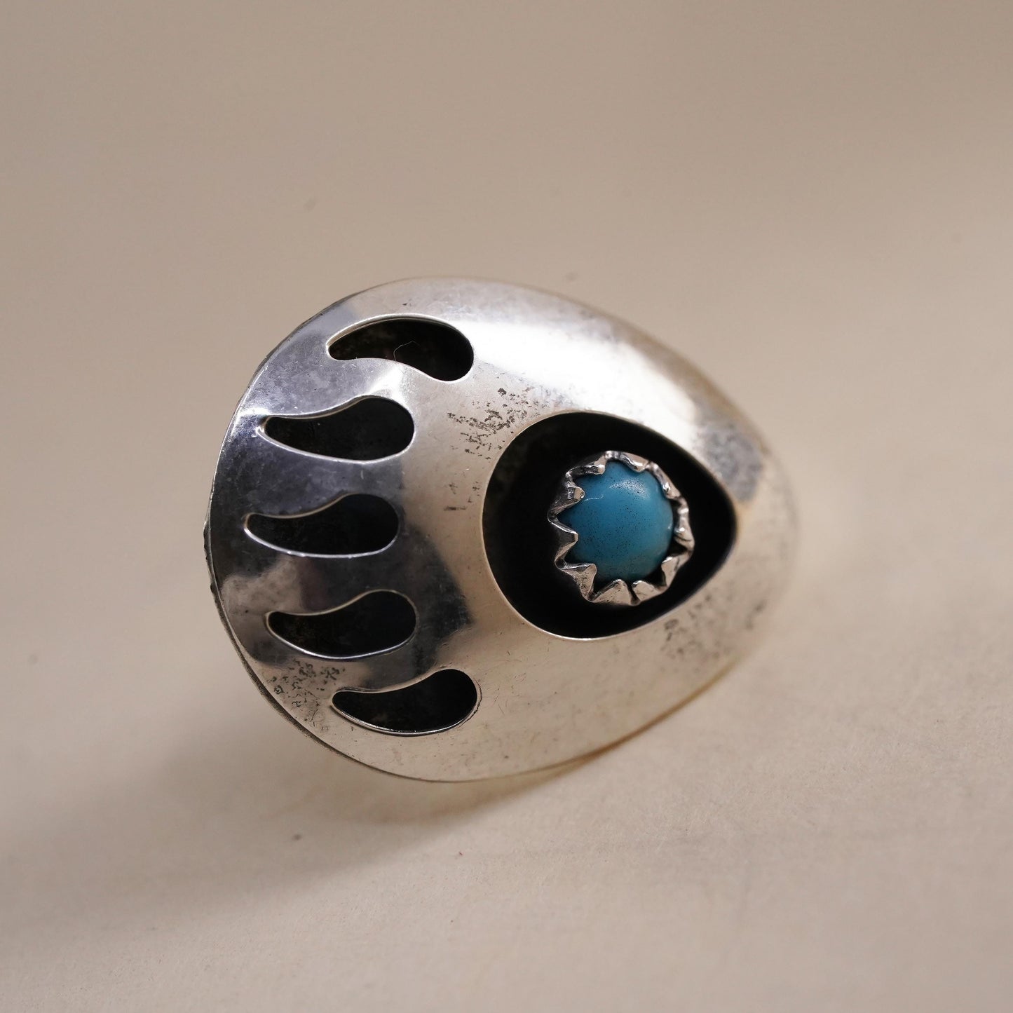 southwestern Sterling 925 silver bear paw stud with turquoise, single earring