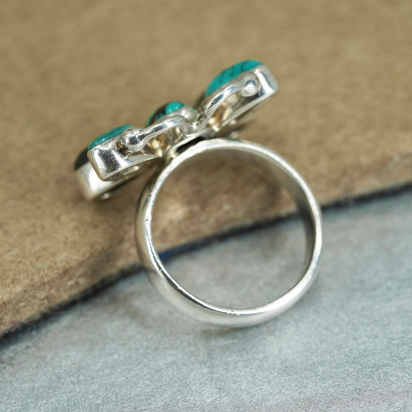 Size 7.25, Native American navajo Sterling 925 silver butterfly ring turquoise