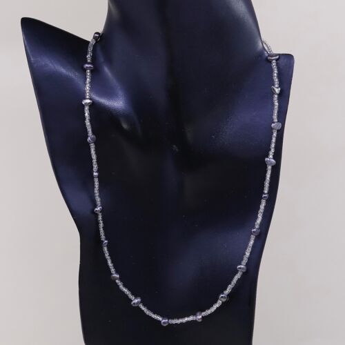 23" Vtg Sterling 925 silver handmade necklace With Black Pearl N Crystal Beads