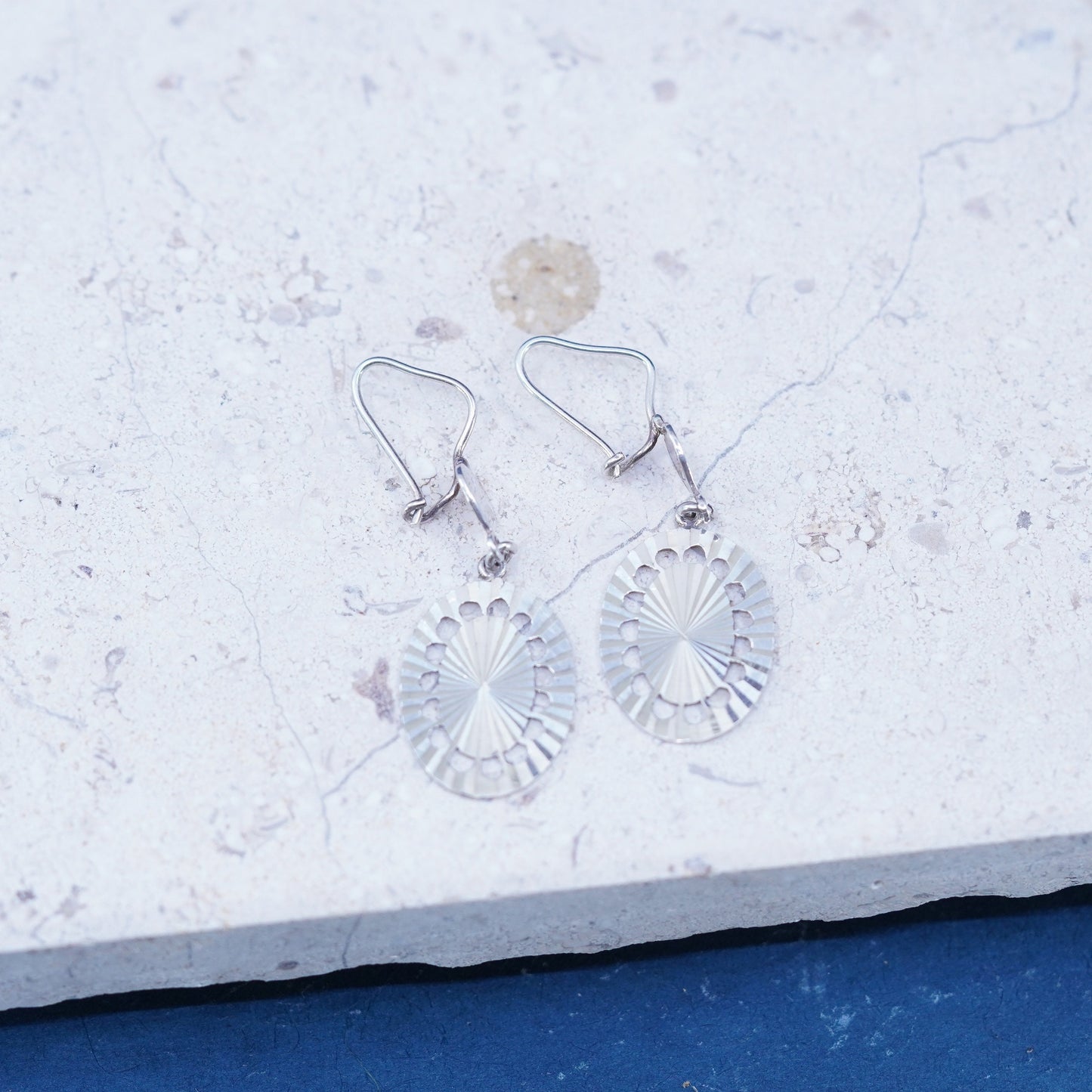 Vintage sterling silver handmade earrings, 925 filigree floral drop